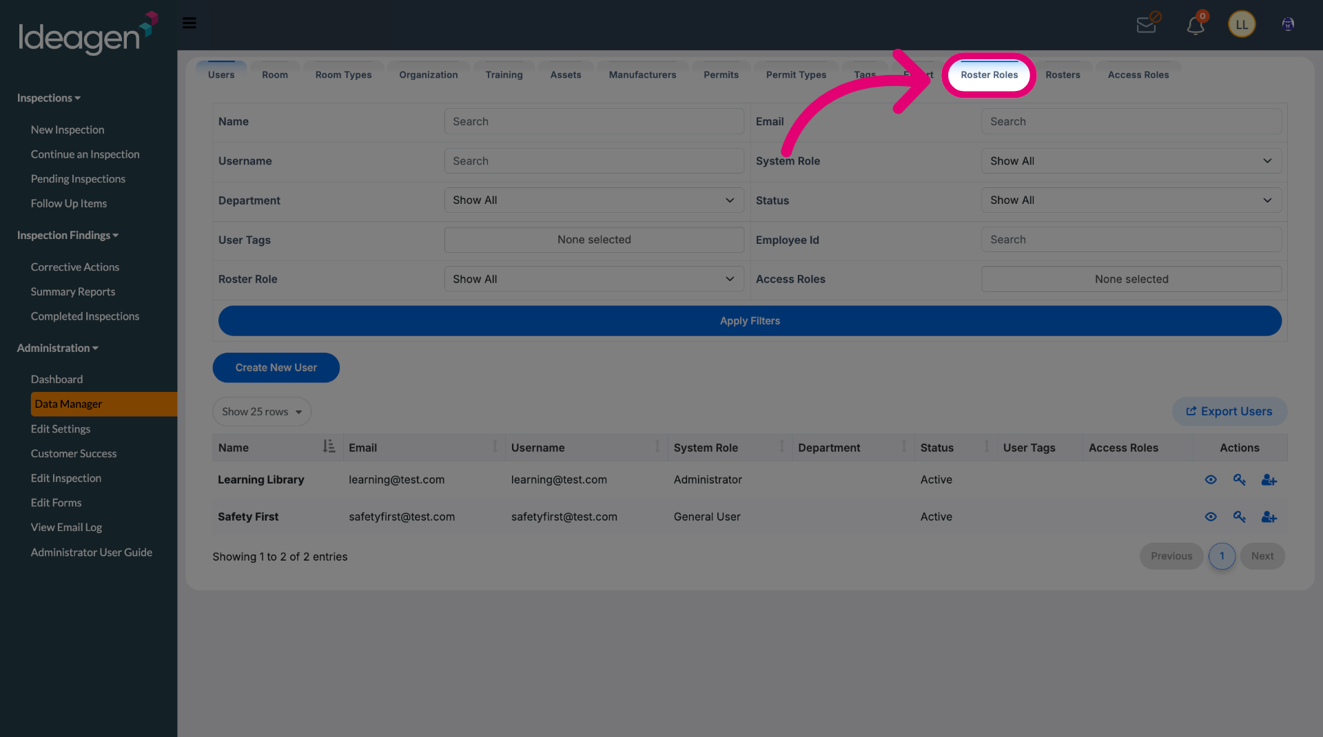 Switch to the 'Roster Roles' tab