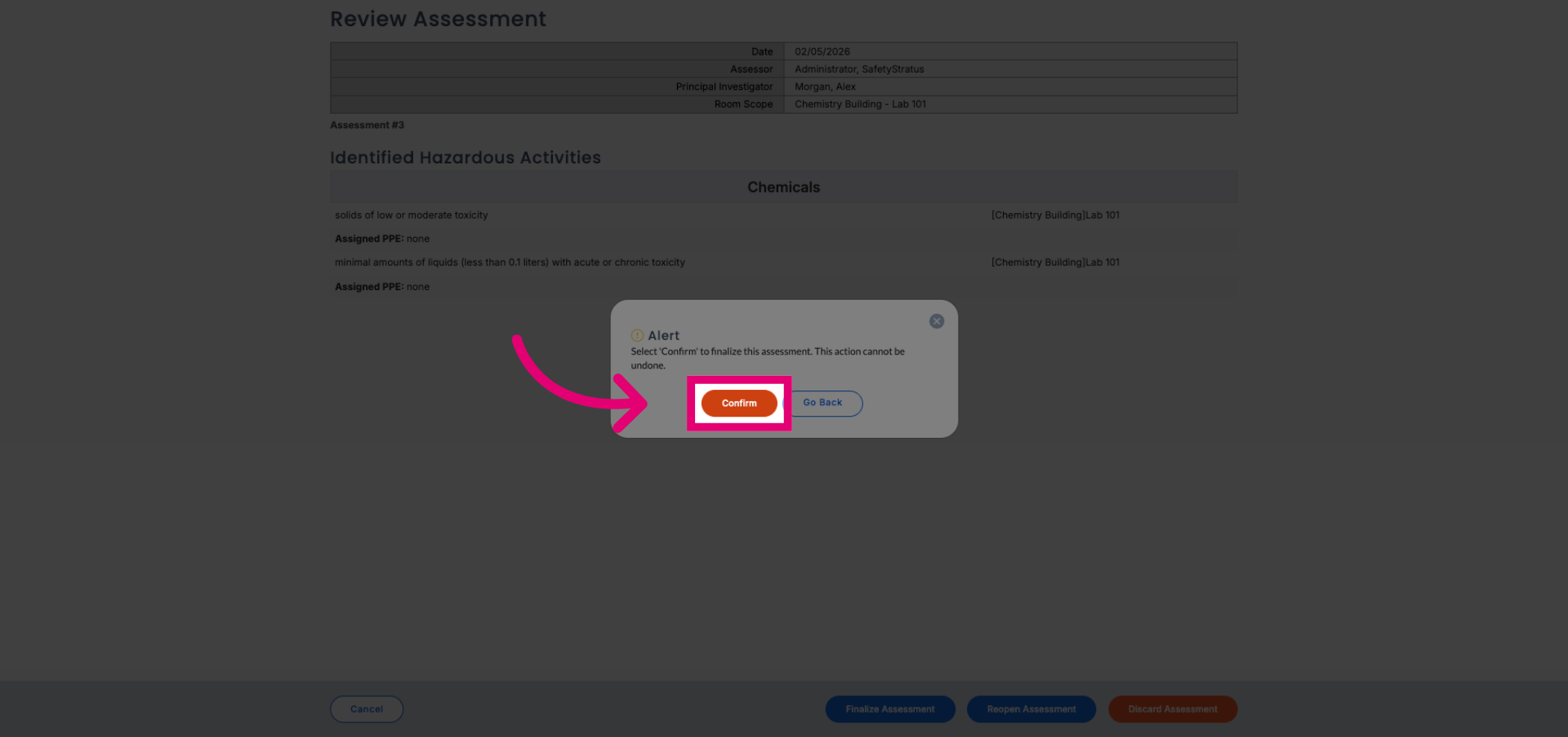 Confirm Assessment Finalization