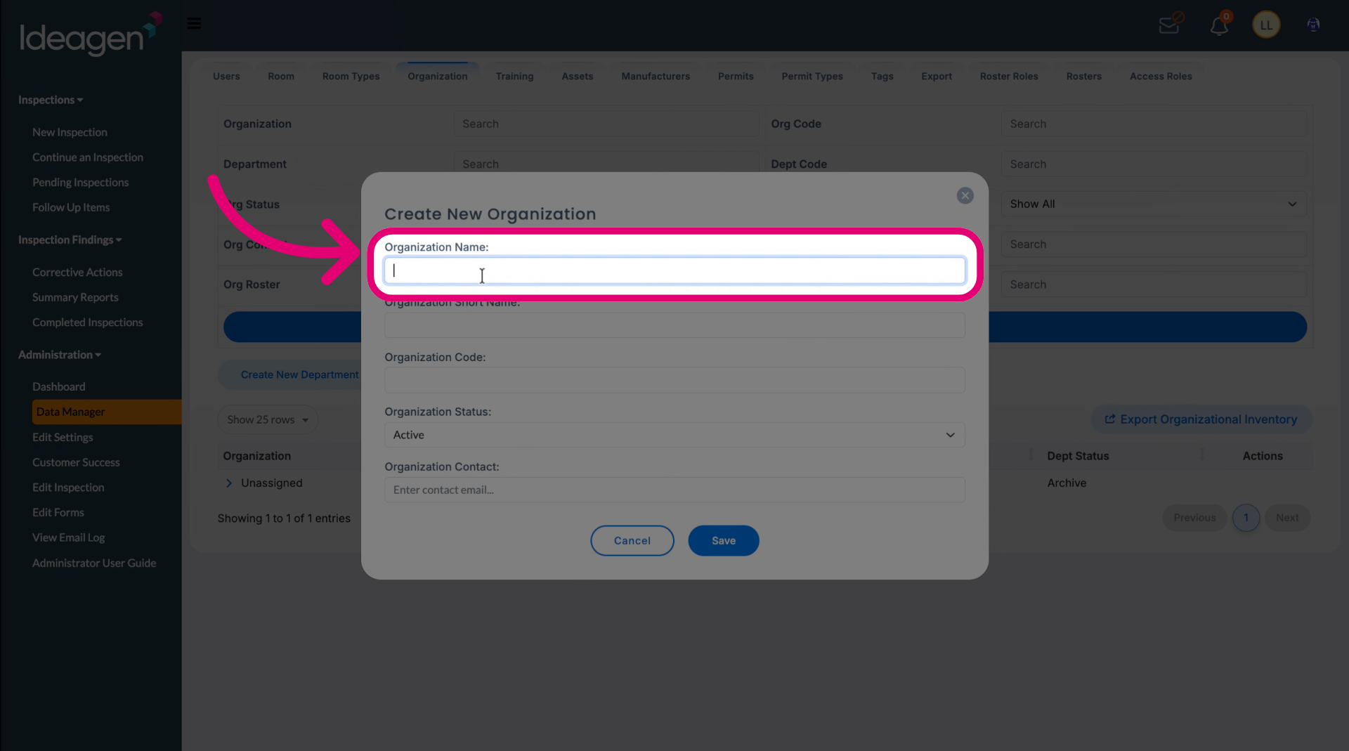 Enter an organisation name