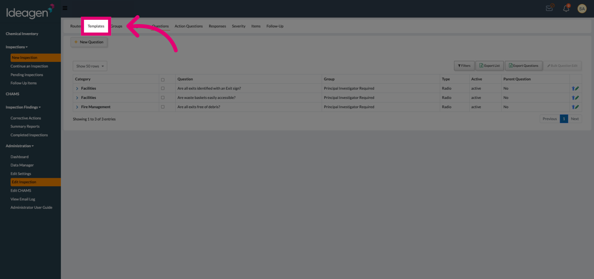 Select Templates Tab