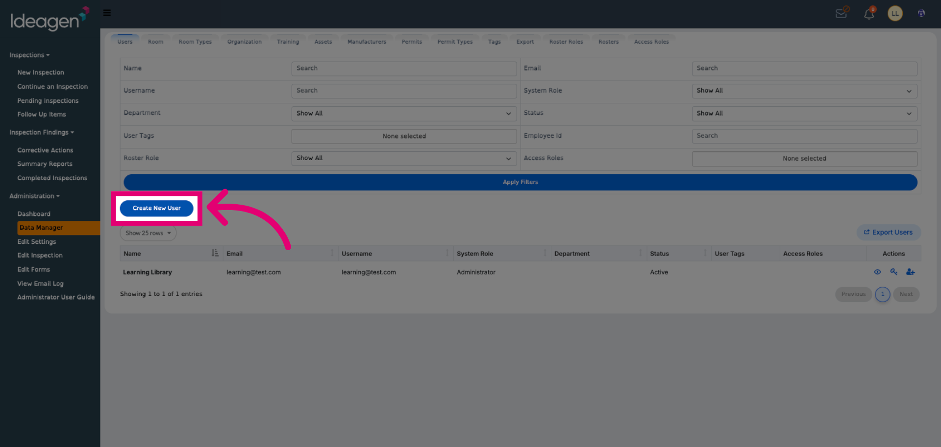 Click 'Create New User'