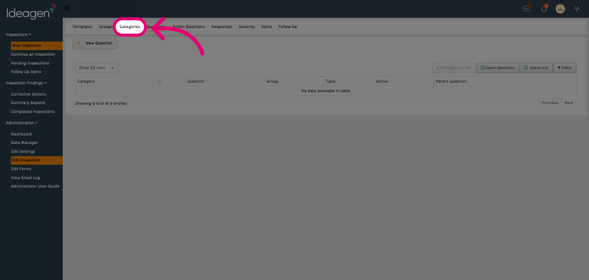 Switch to the 'Categories' tab
