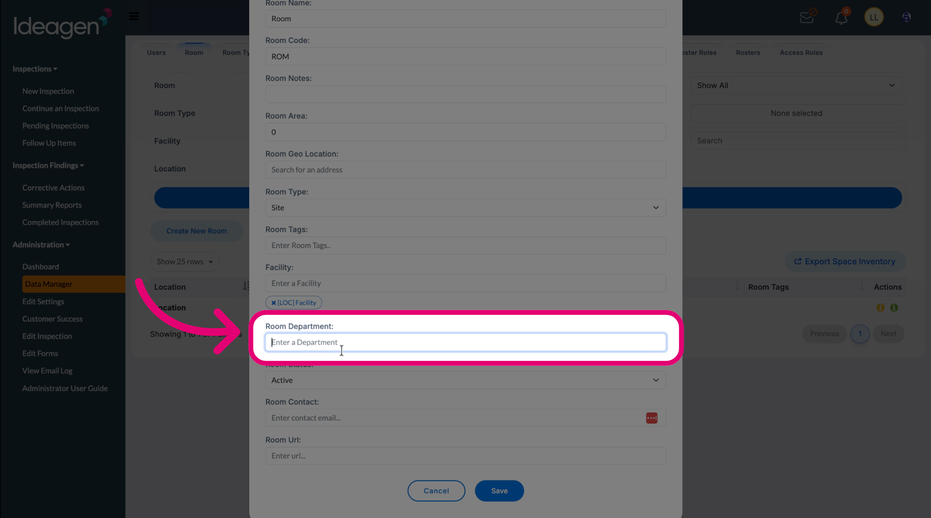 Enter a department name