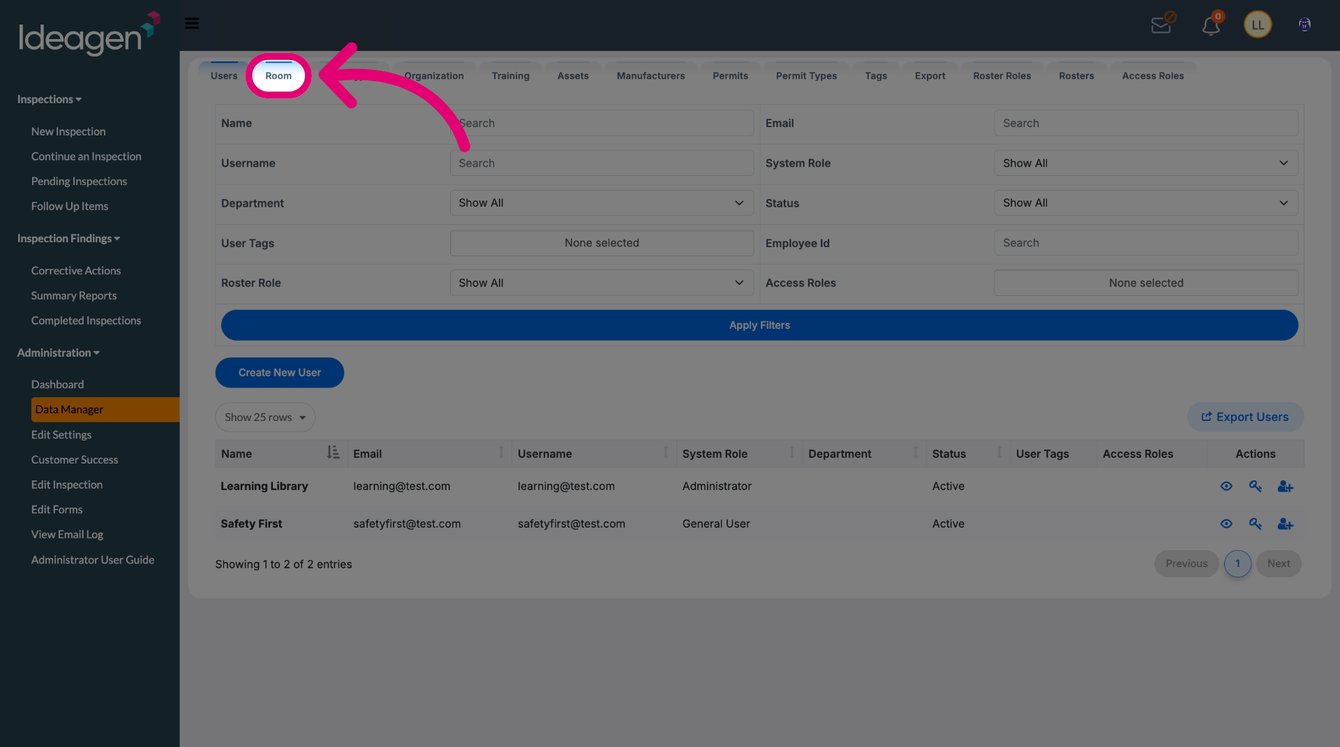 Switch to the 'Room' tab