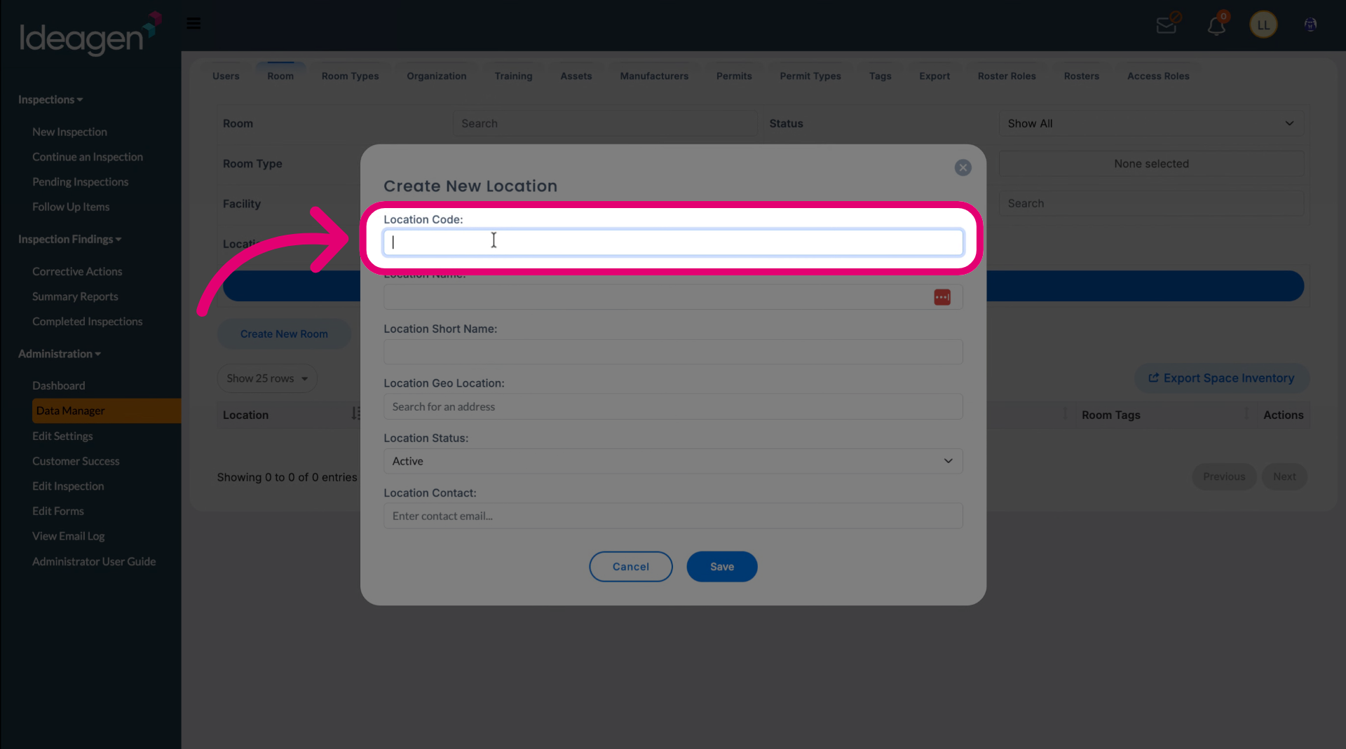 Enter a location code