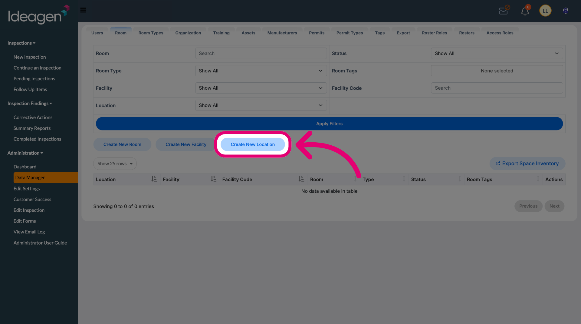Click 'Create New Location'