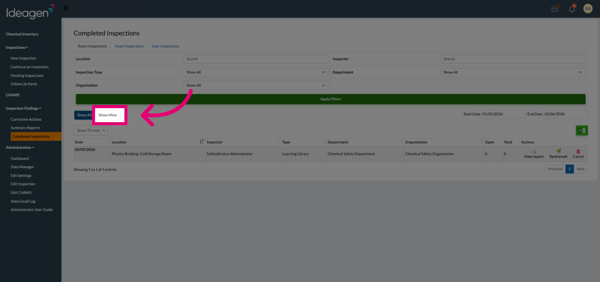 Select Show Mine Option