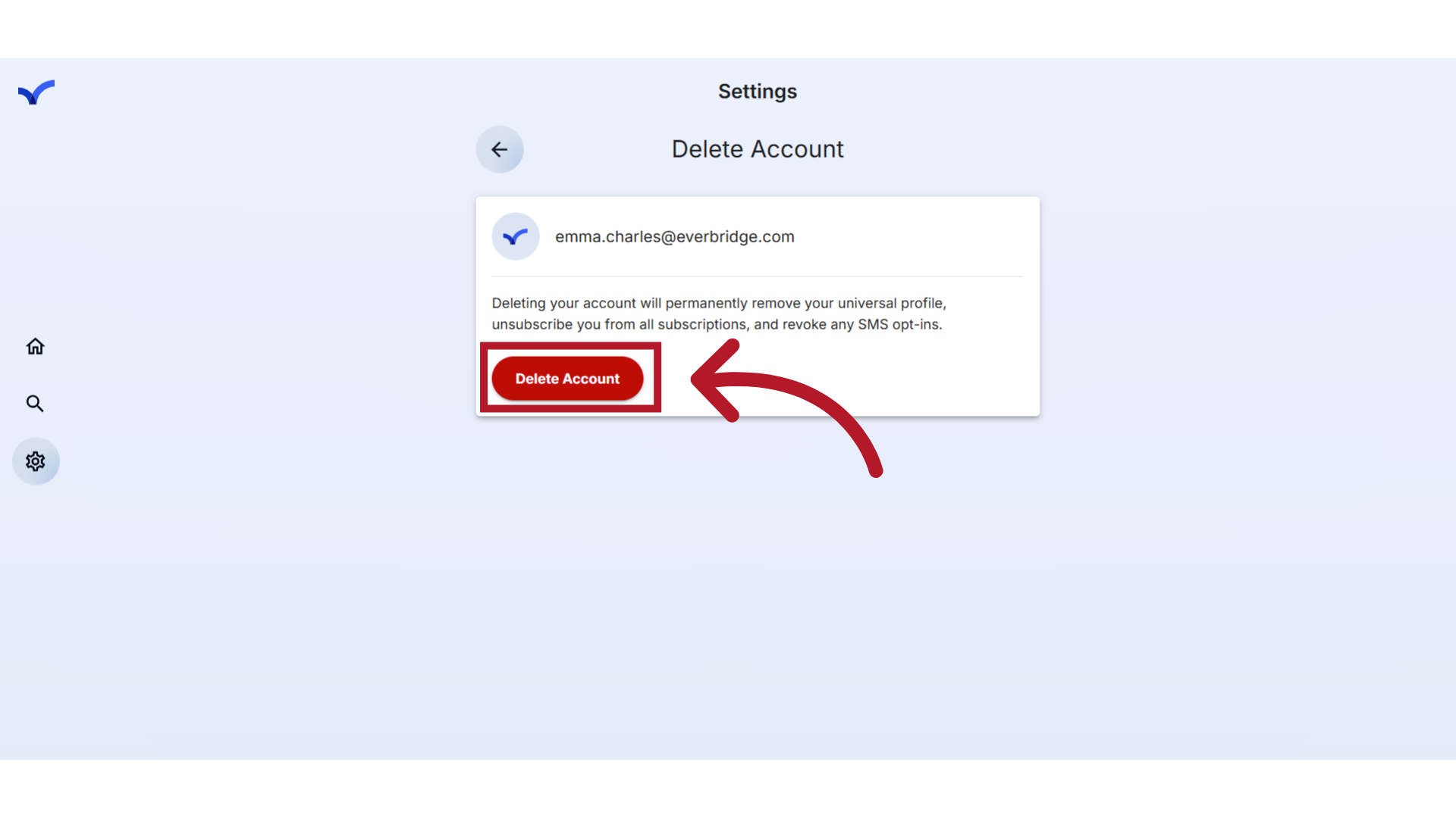 Click 'Delete Account'