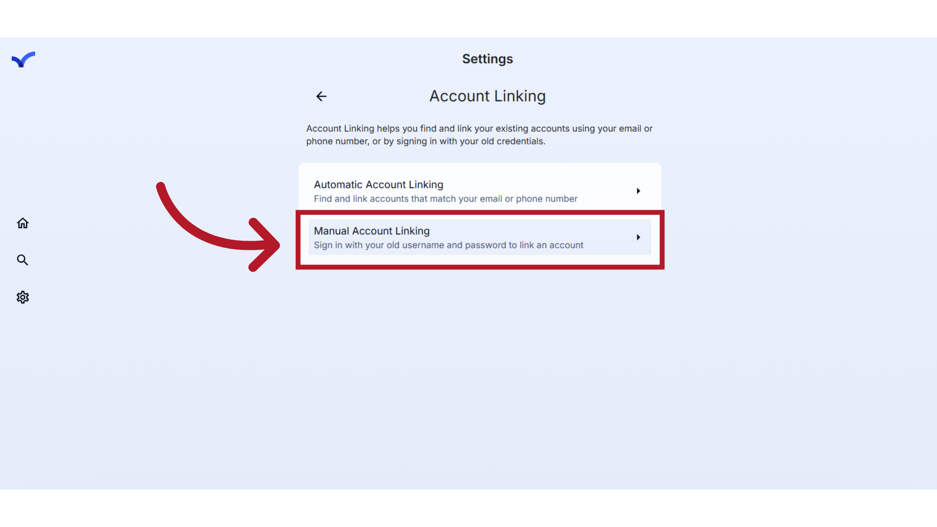Click 'Manual Account Linking'
