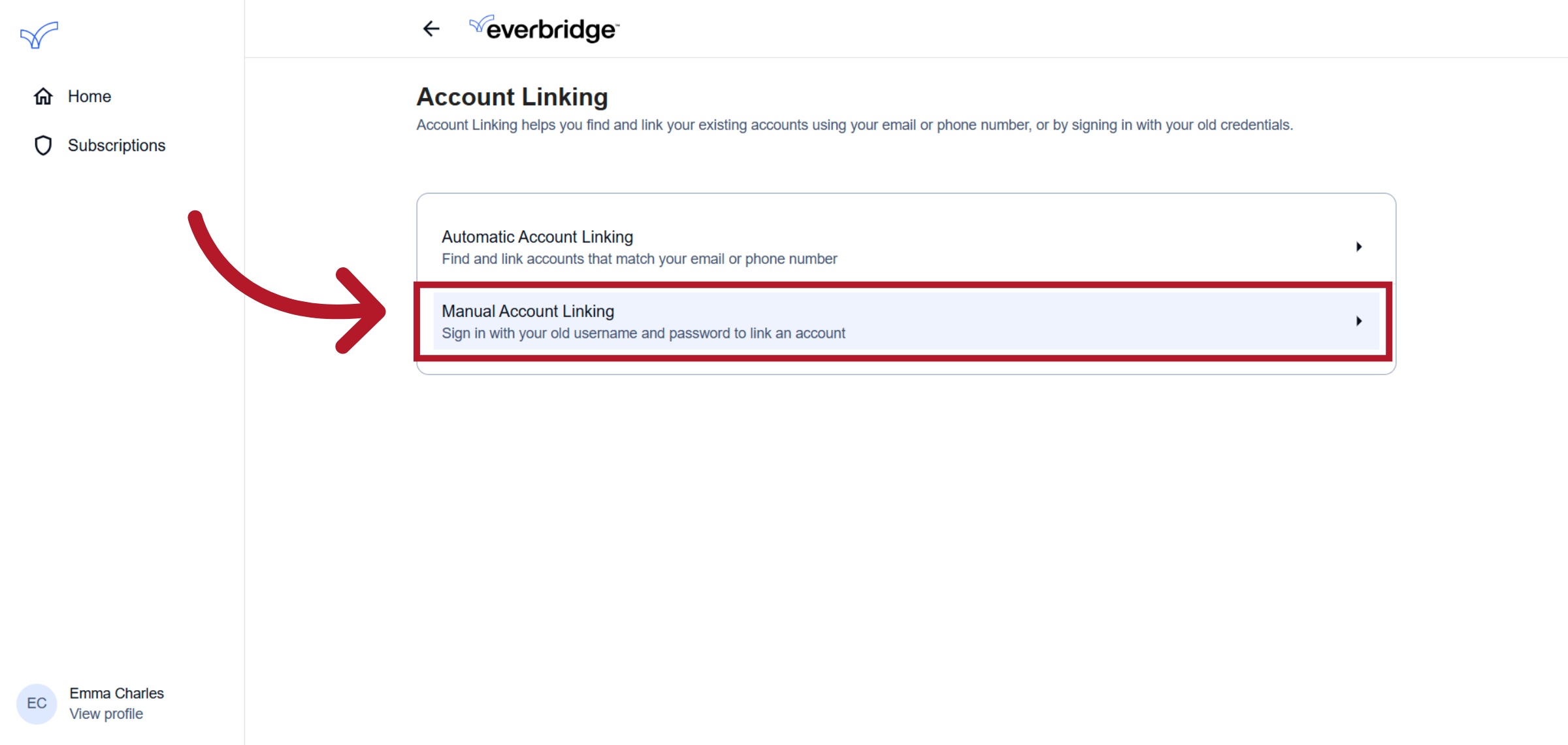 Click 'Manual Account Linking'