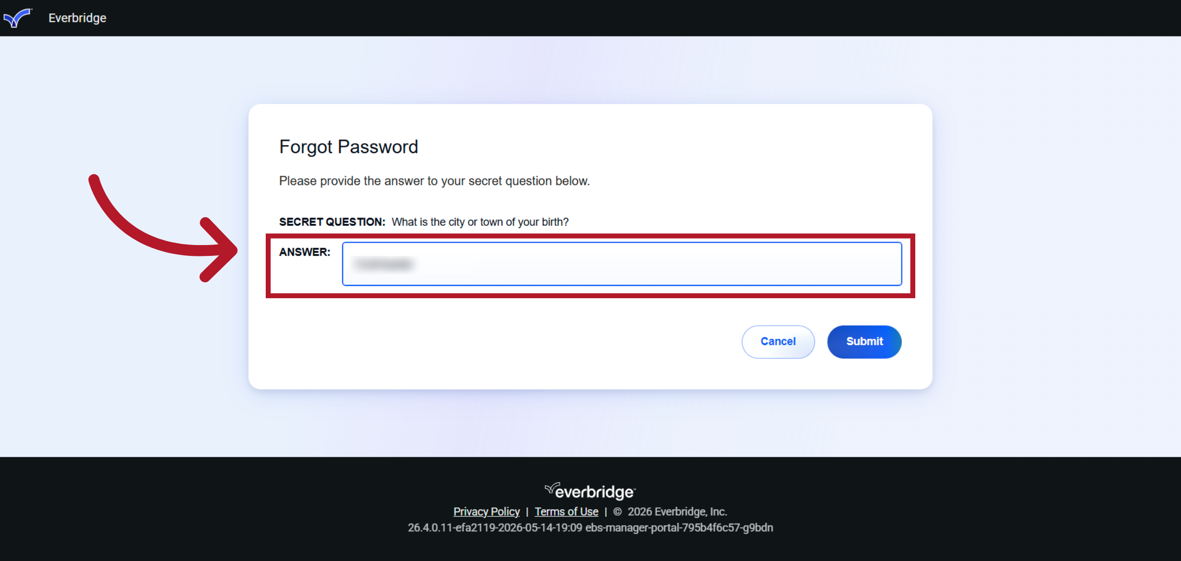 Submit Secret Question Answer