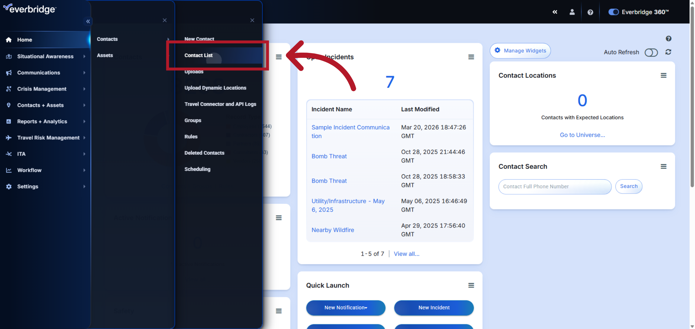 Navigate to Contact List