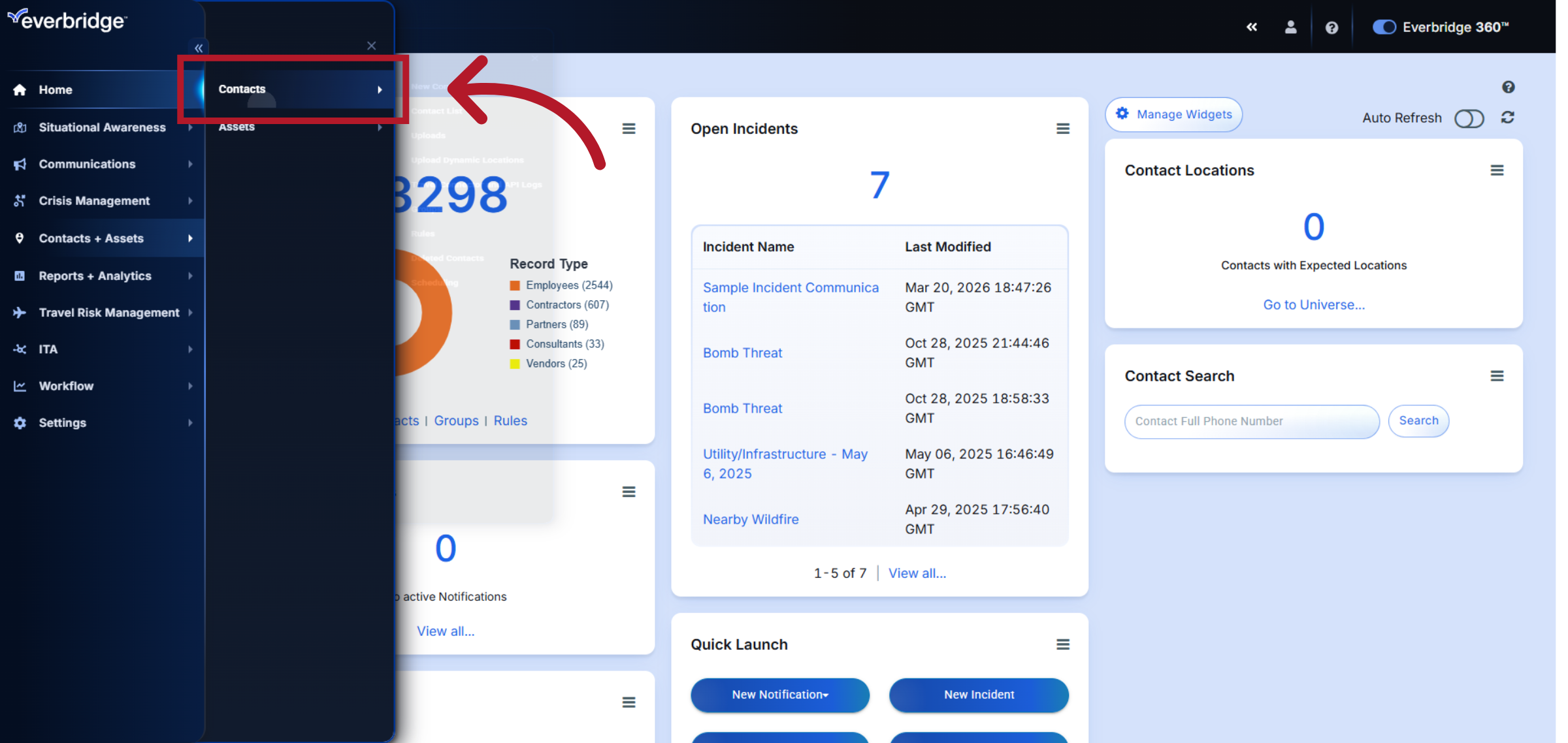 Open Contacts Section