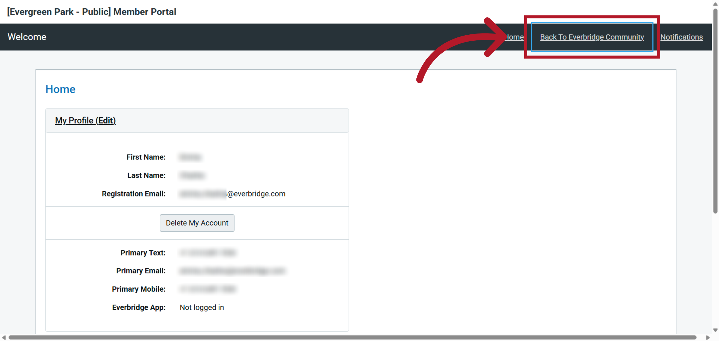 Click 'Back To Everbridge Community'