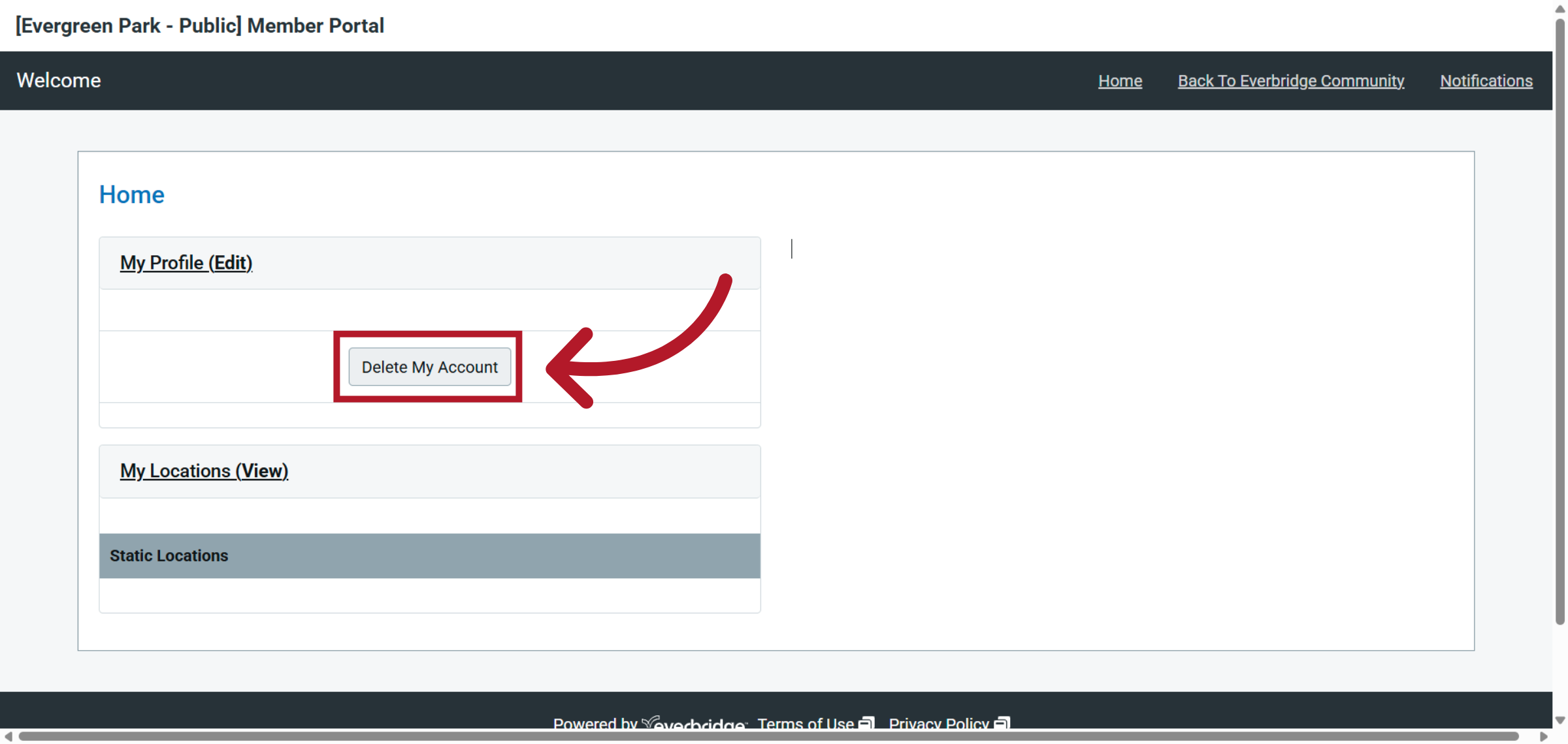 Click 'Delete My Account'