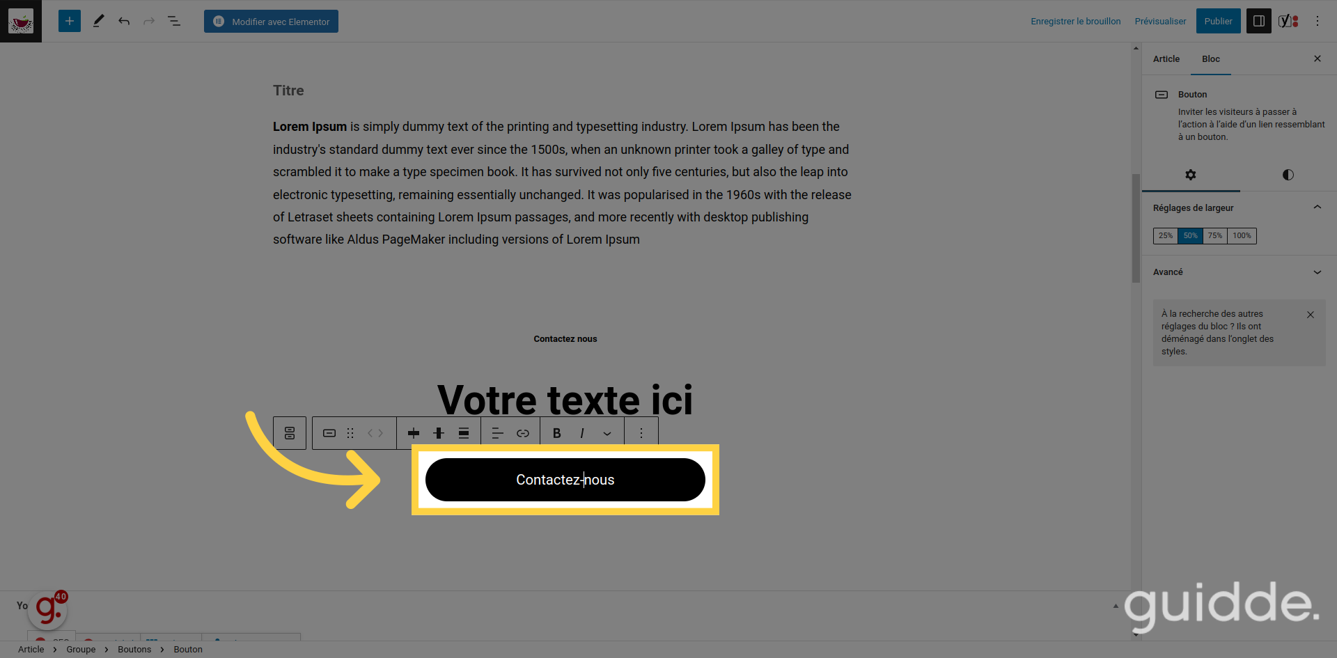 Modifier le texte du bouton