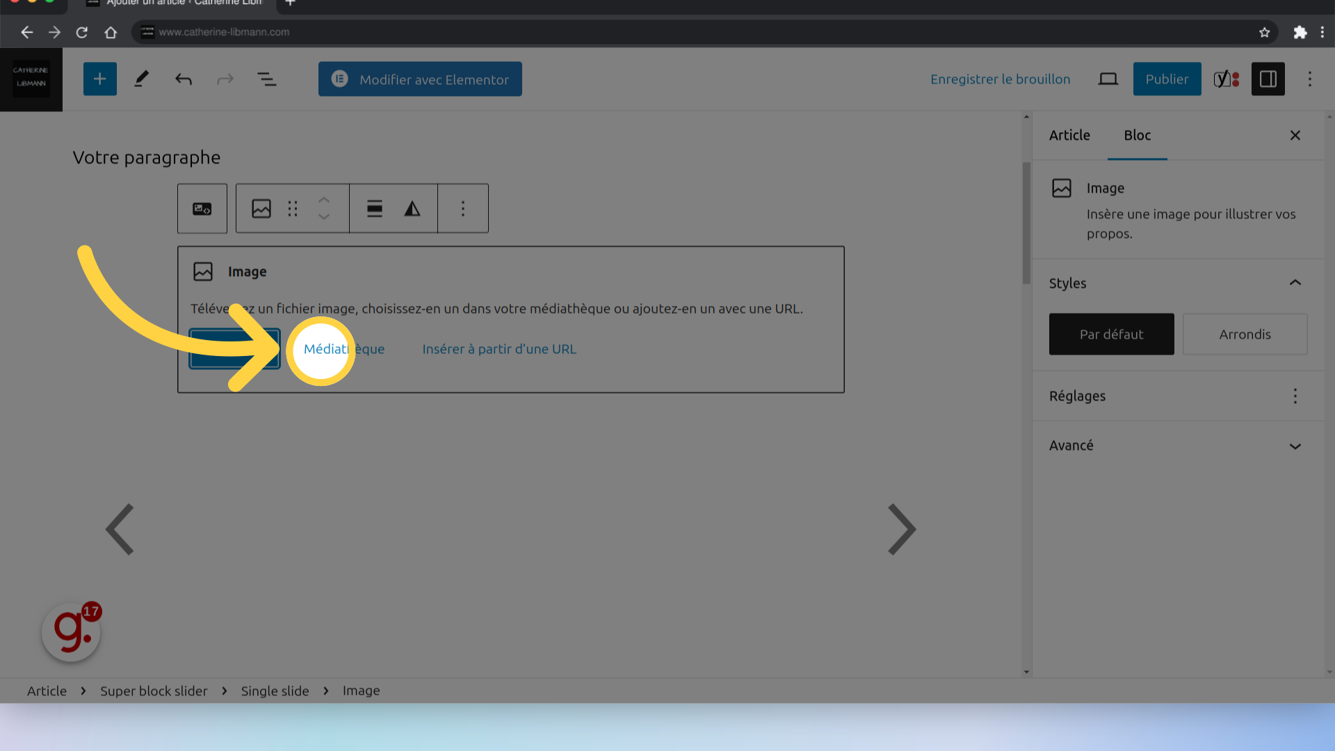 Ouvrez la médiathèque ou télécharger votre image depuis votre pc 