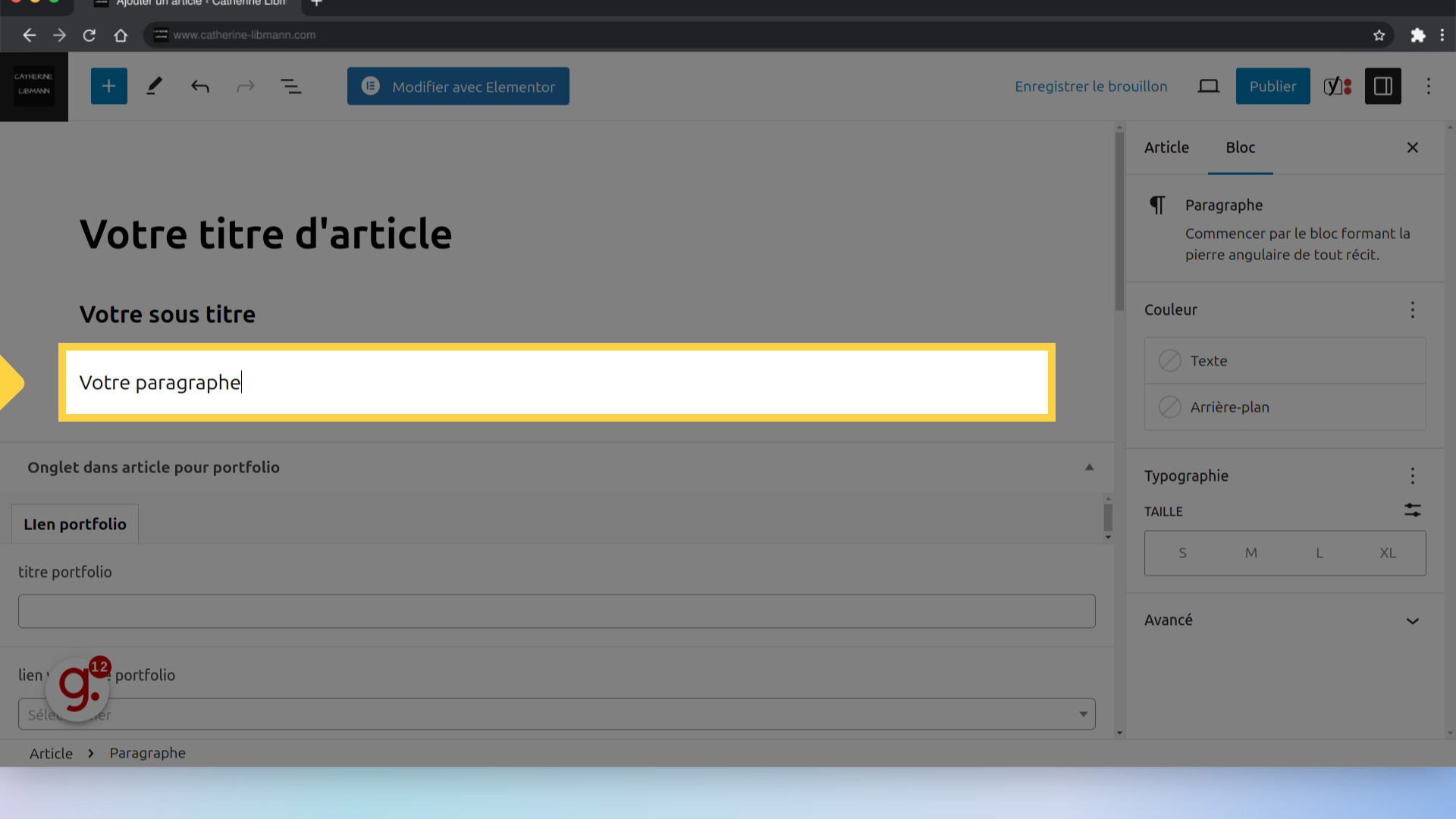 Remplir 'Votre paragraphe'