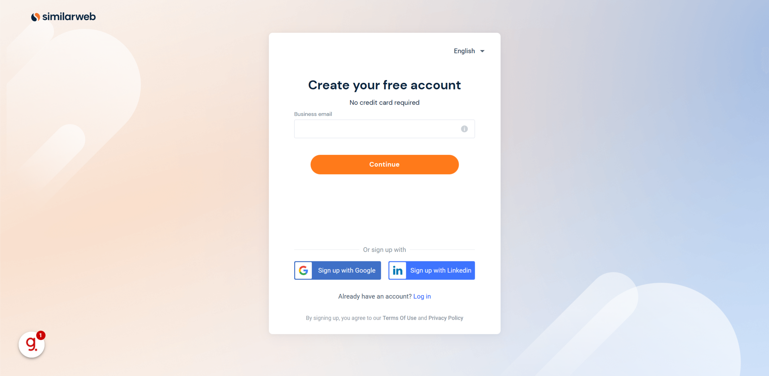 Login or create a new account with SimilarWeb.