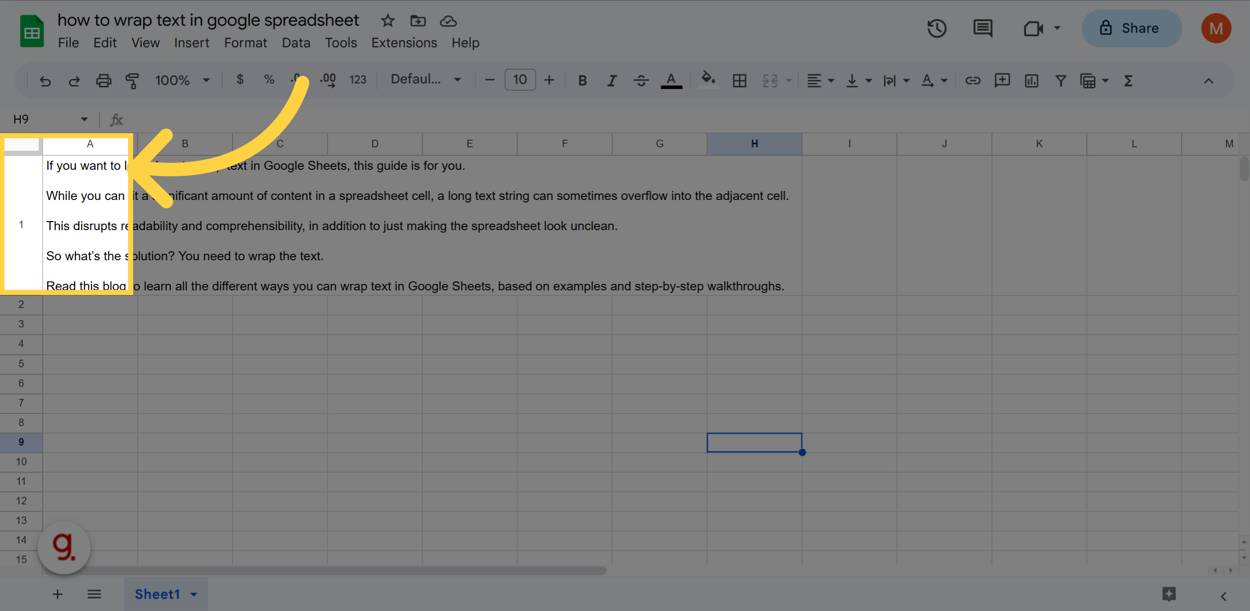 Click on the relevant cell in your google spreadsheet