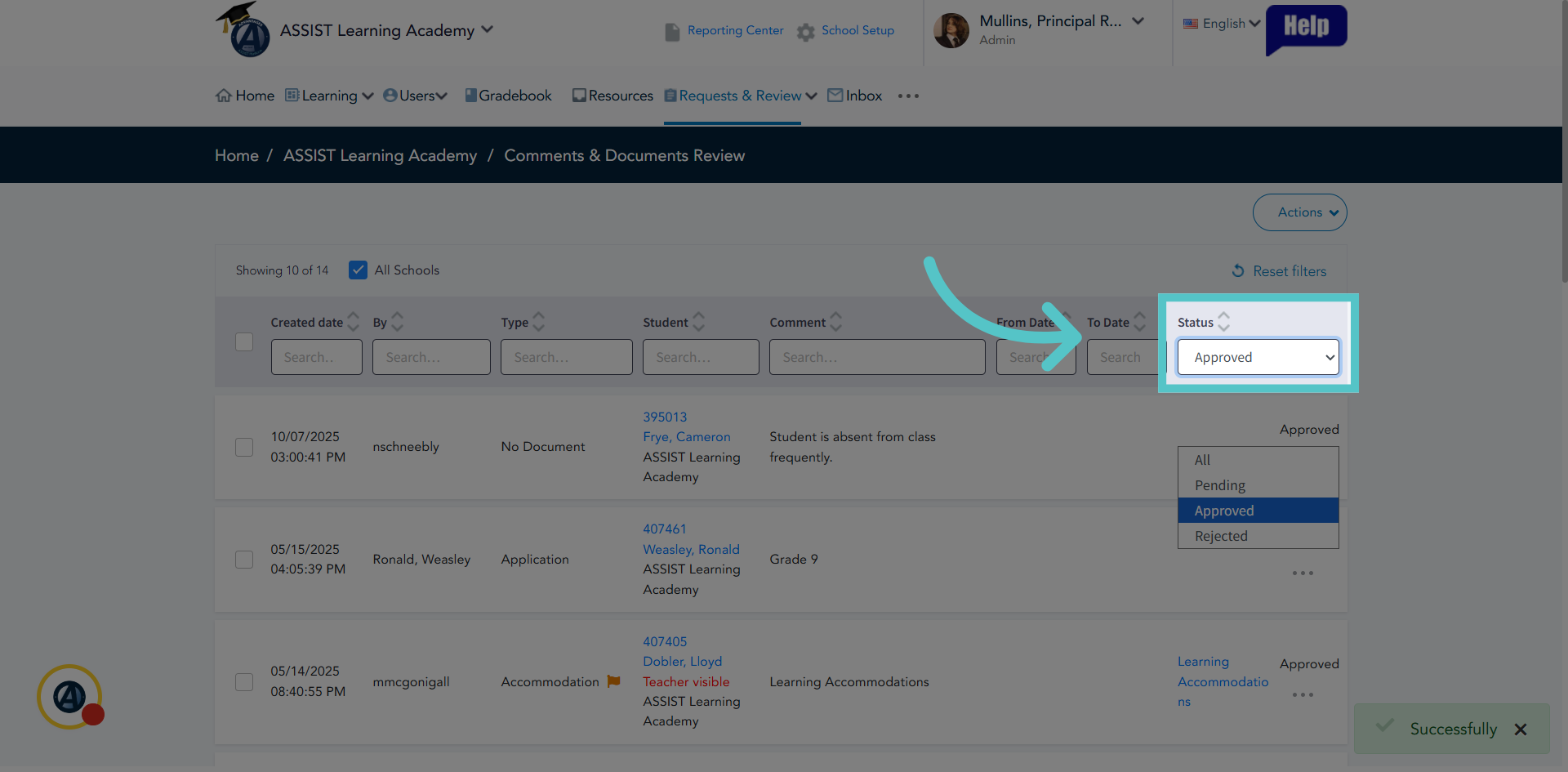 Apply Status Filter