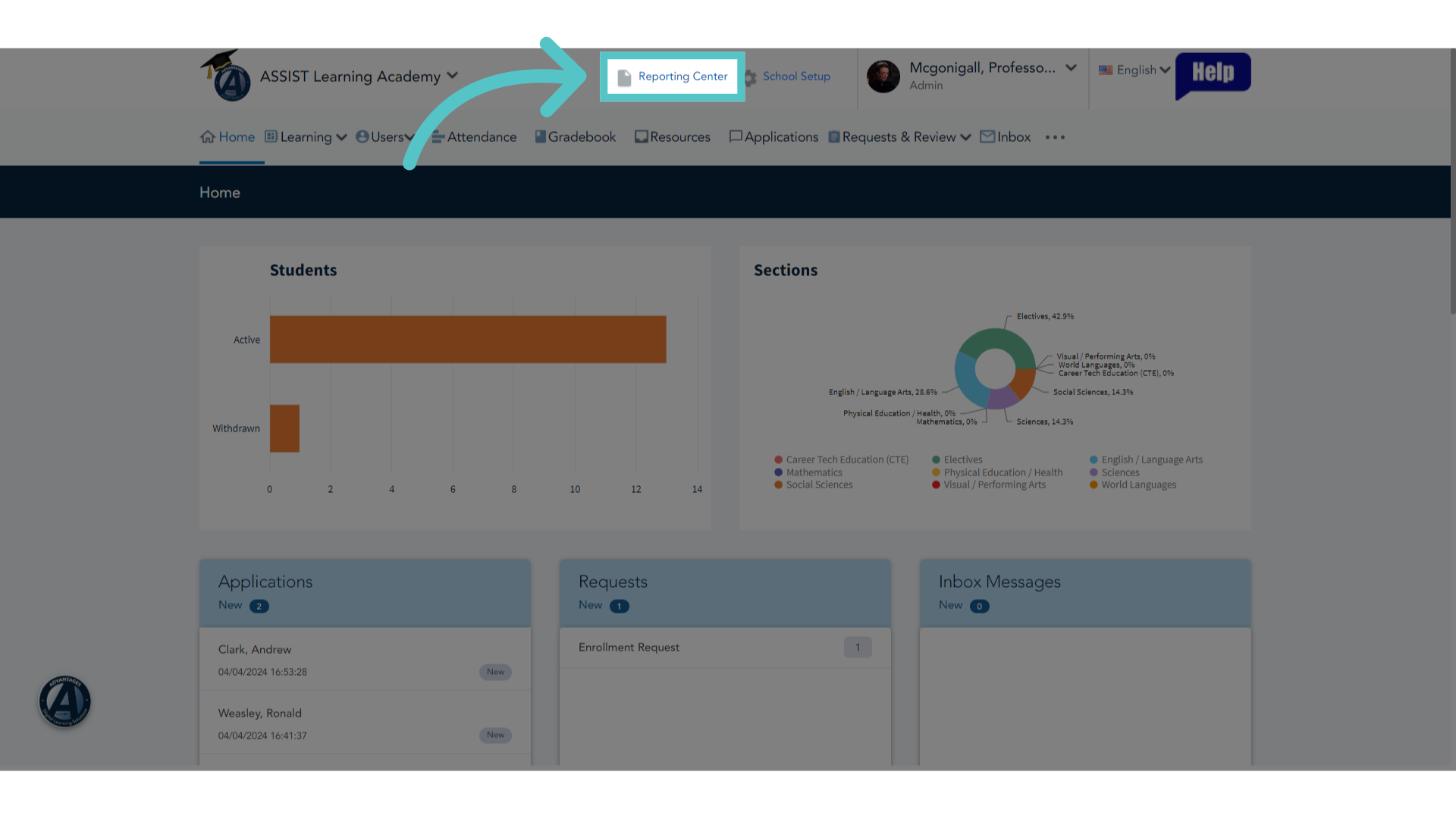 Click 'Reporting Center'