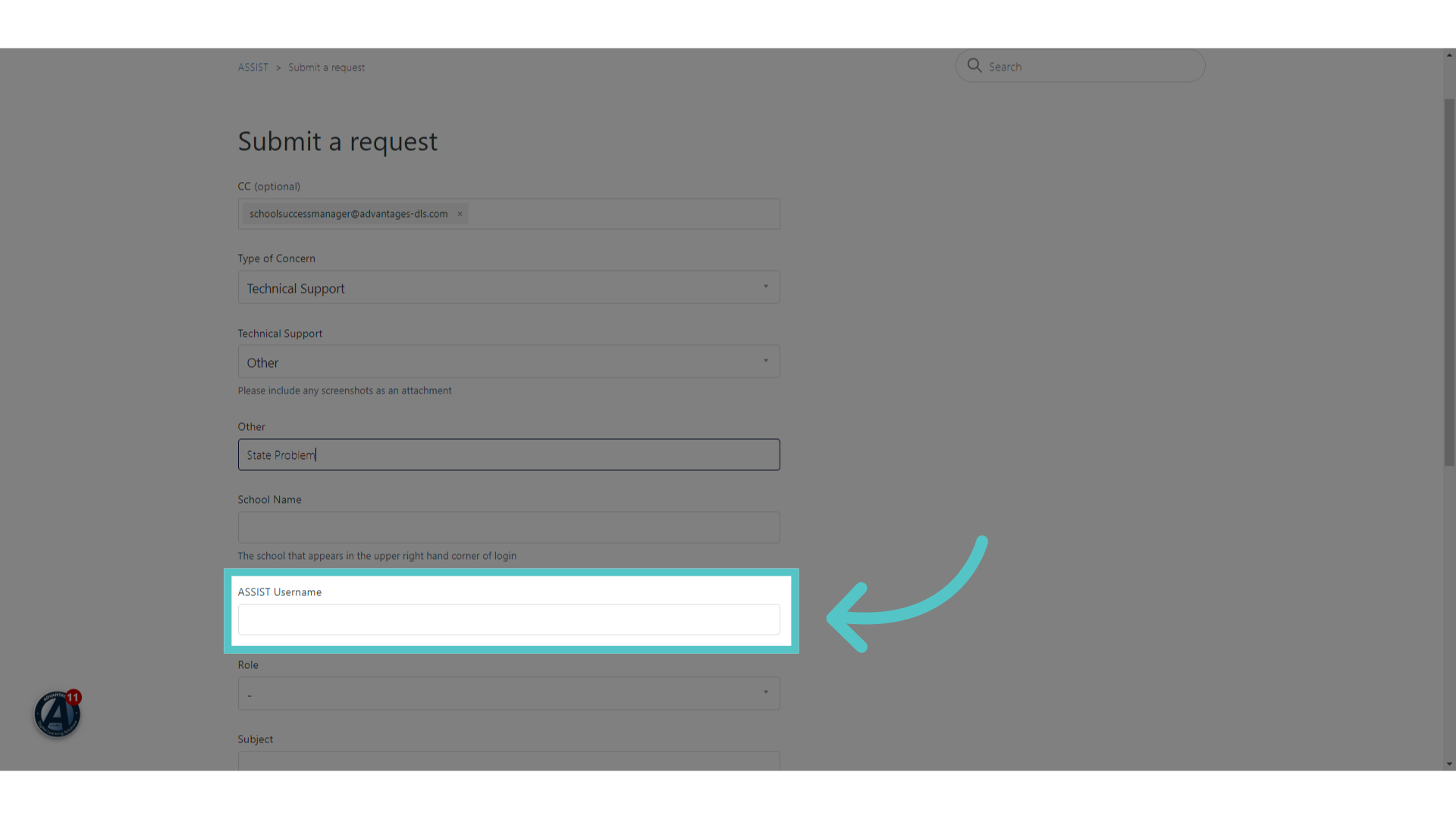 Enter 'ASSIST Username'