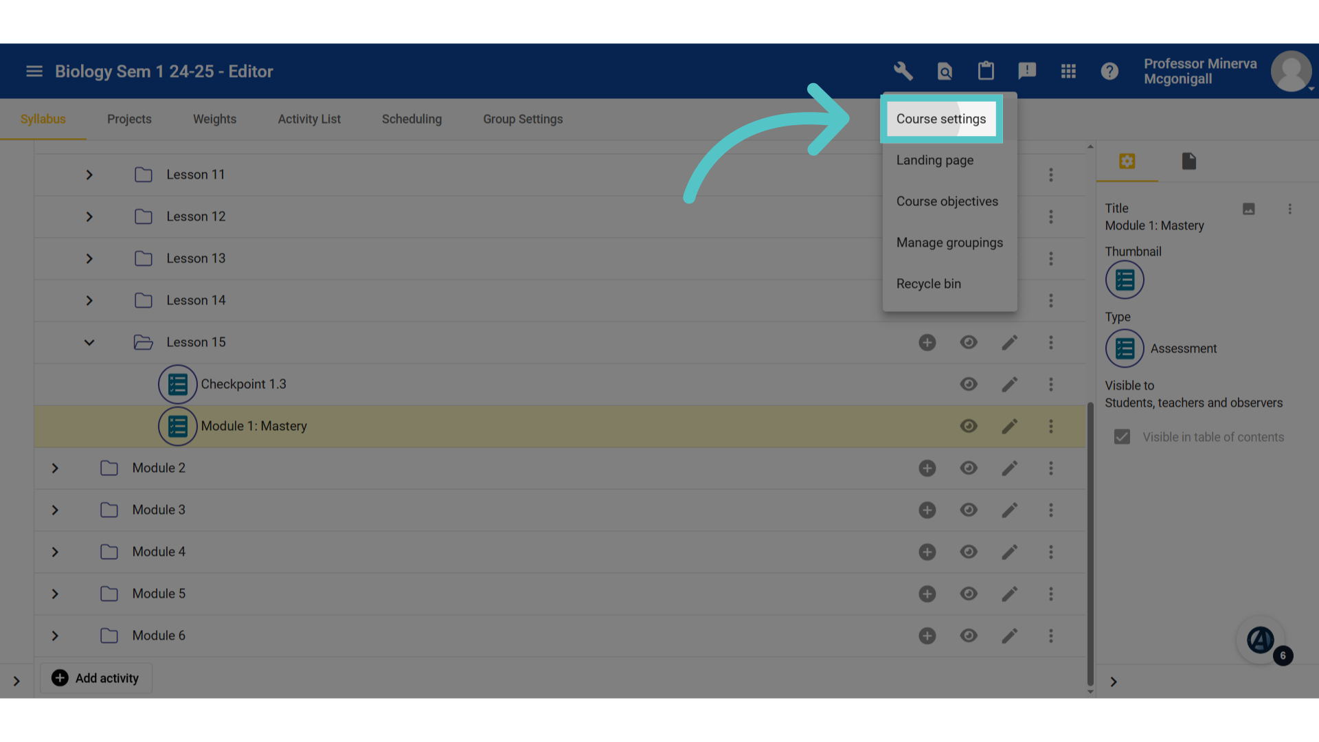 Click 'Course settings'