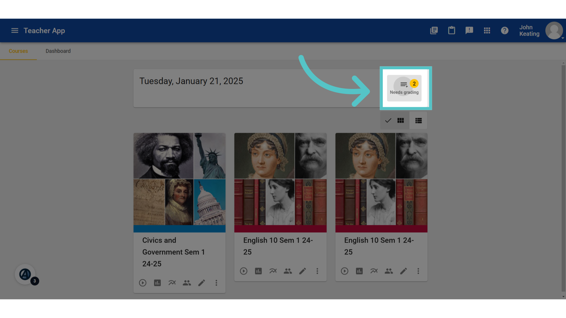 Click 'Needs grading'