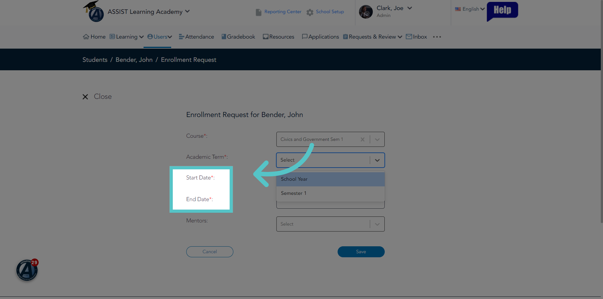 Enter Course Timeframe