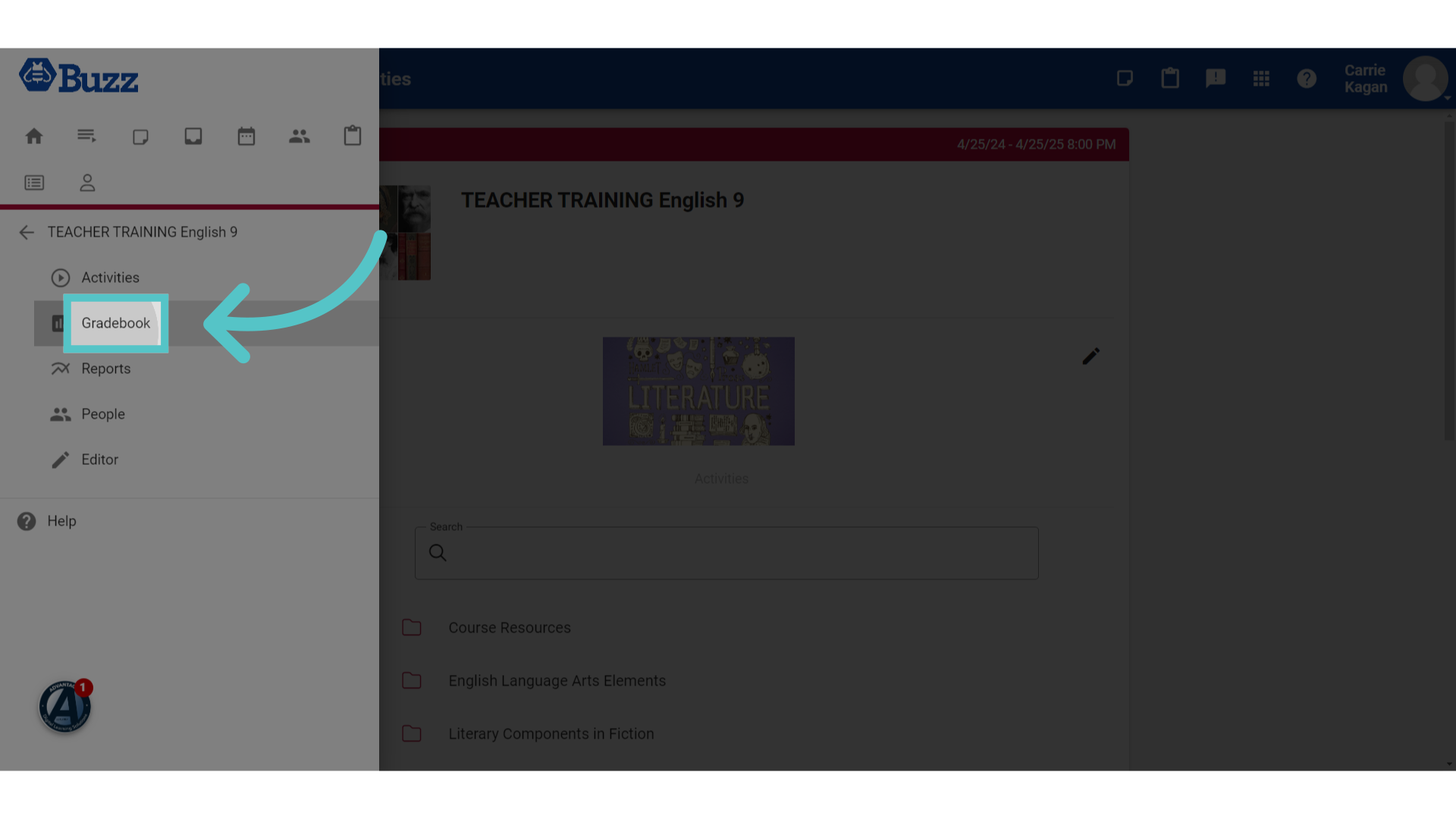 Click 'Gradebook'