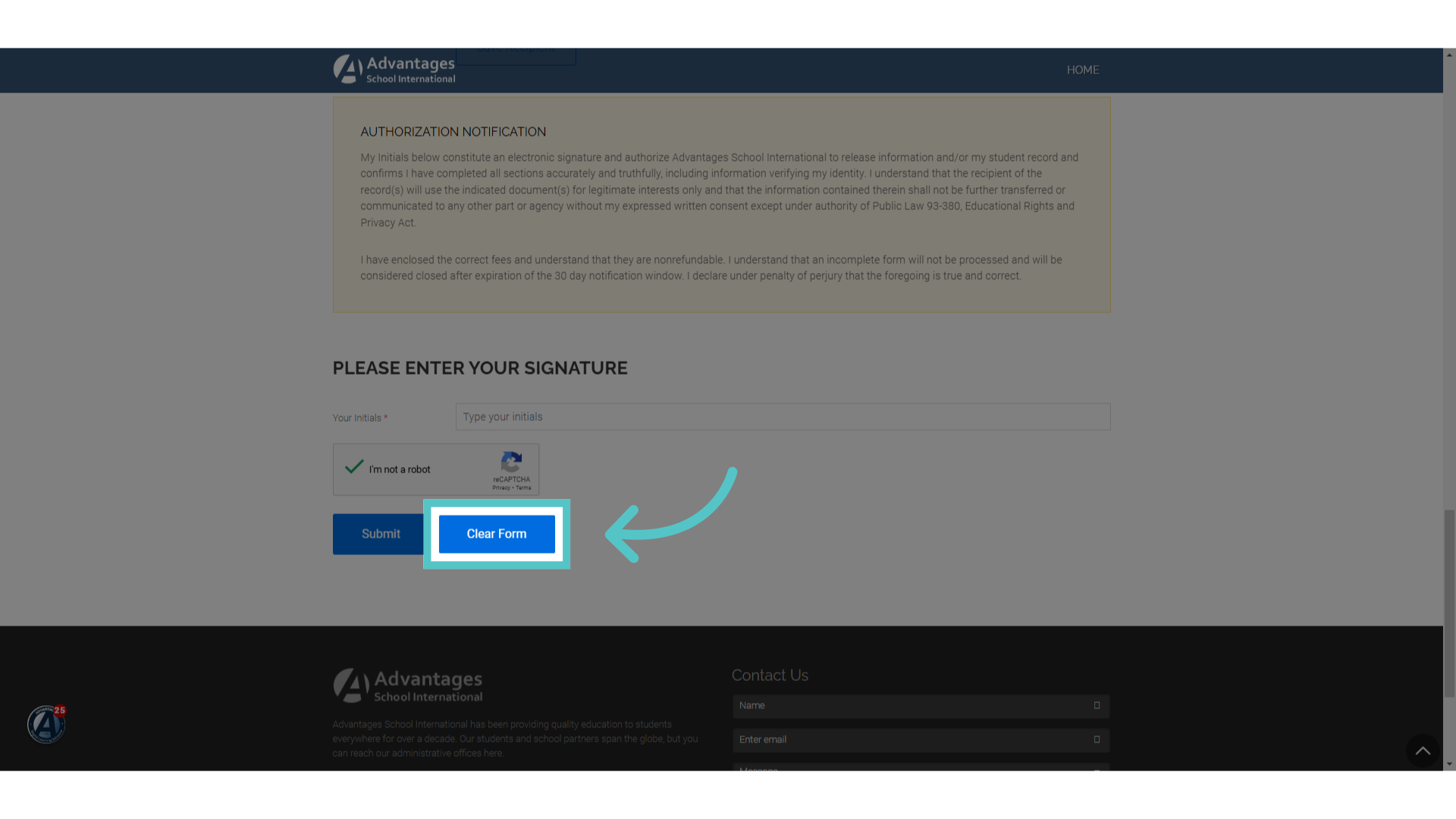 Click 'Clear Form'