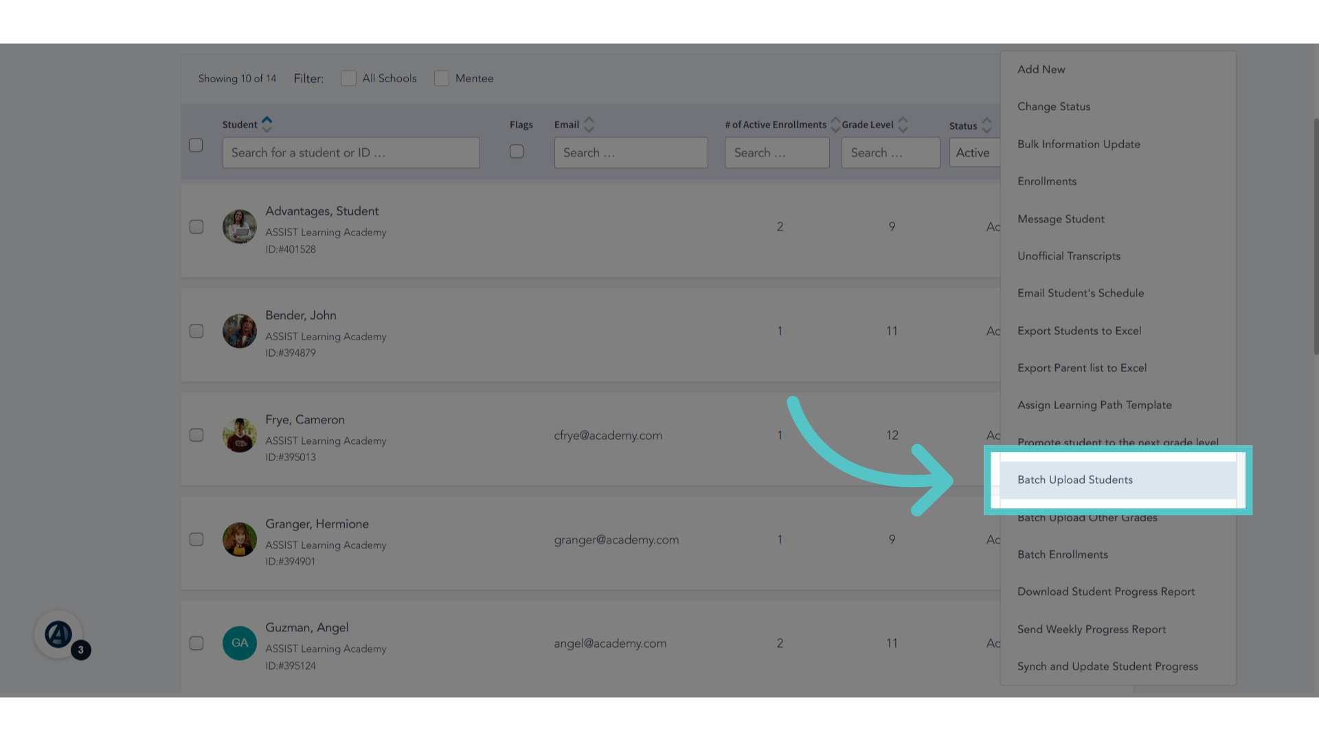 Click 'Batch Upload Students'