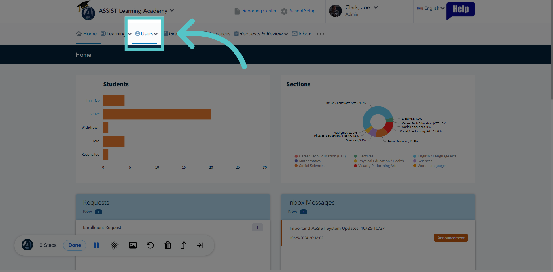Navigate to Users Section