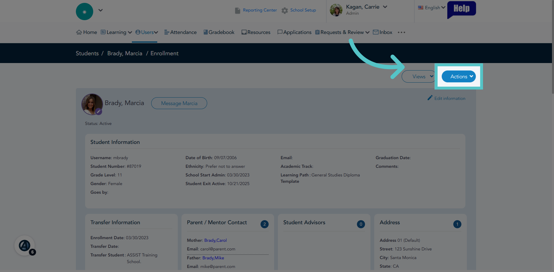 Open Actions Menu