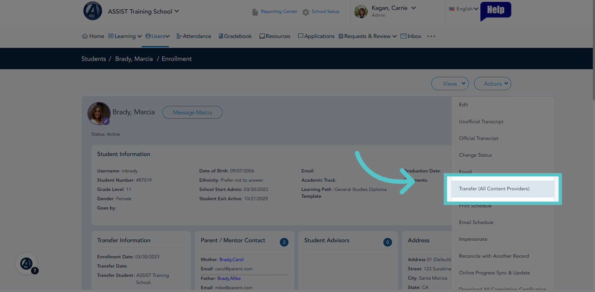 Choose Transfer Option