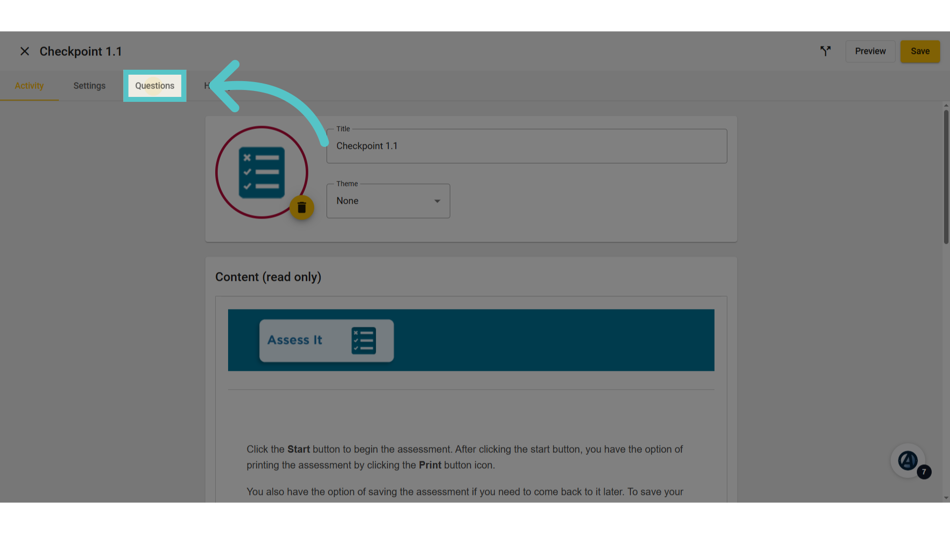 Click 'Questions'