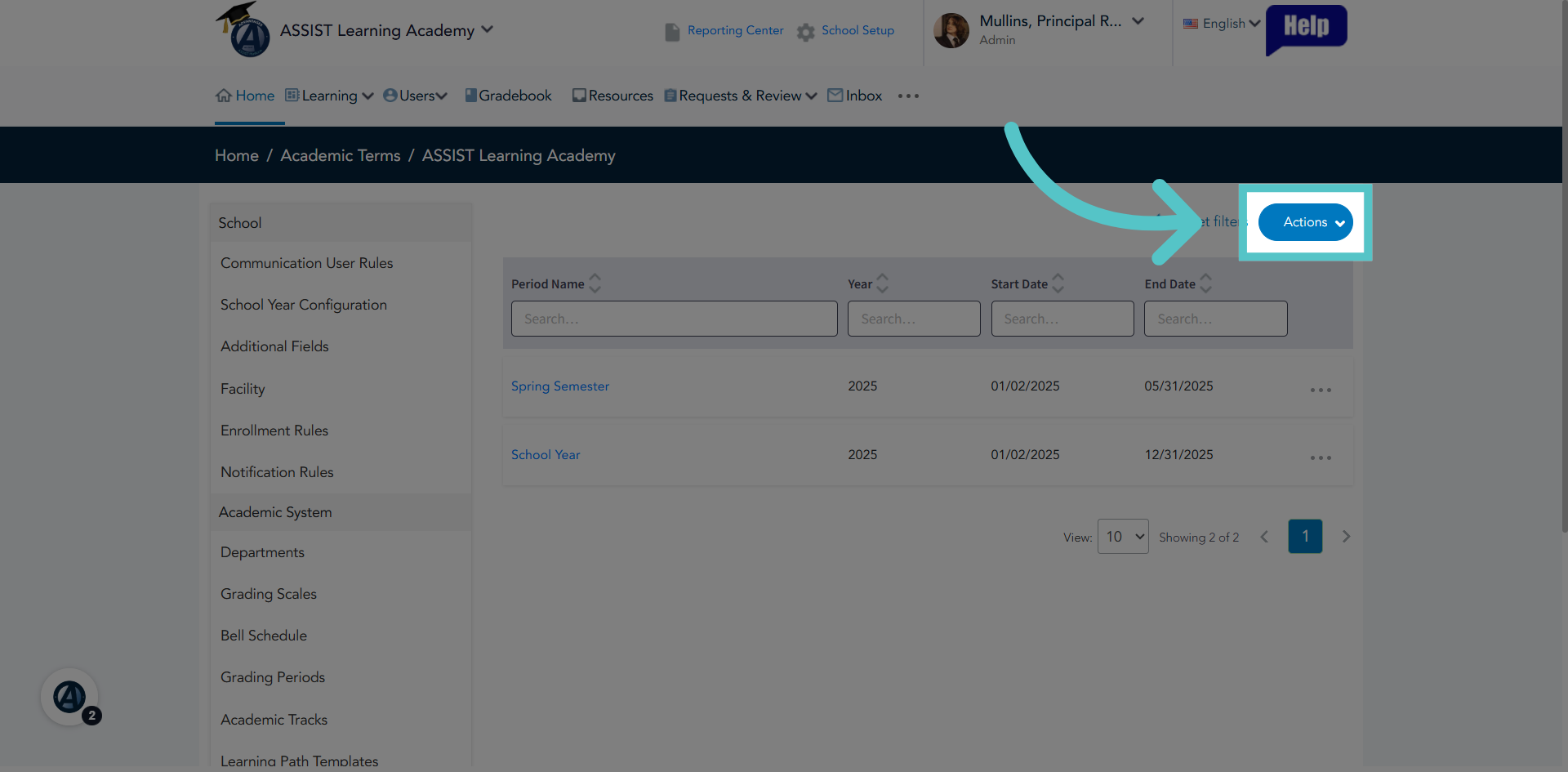 Access Actions Menu
