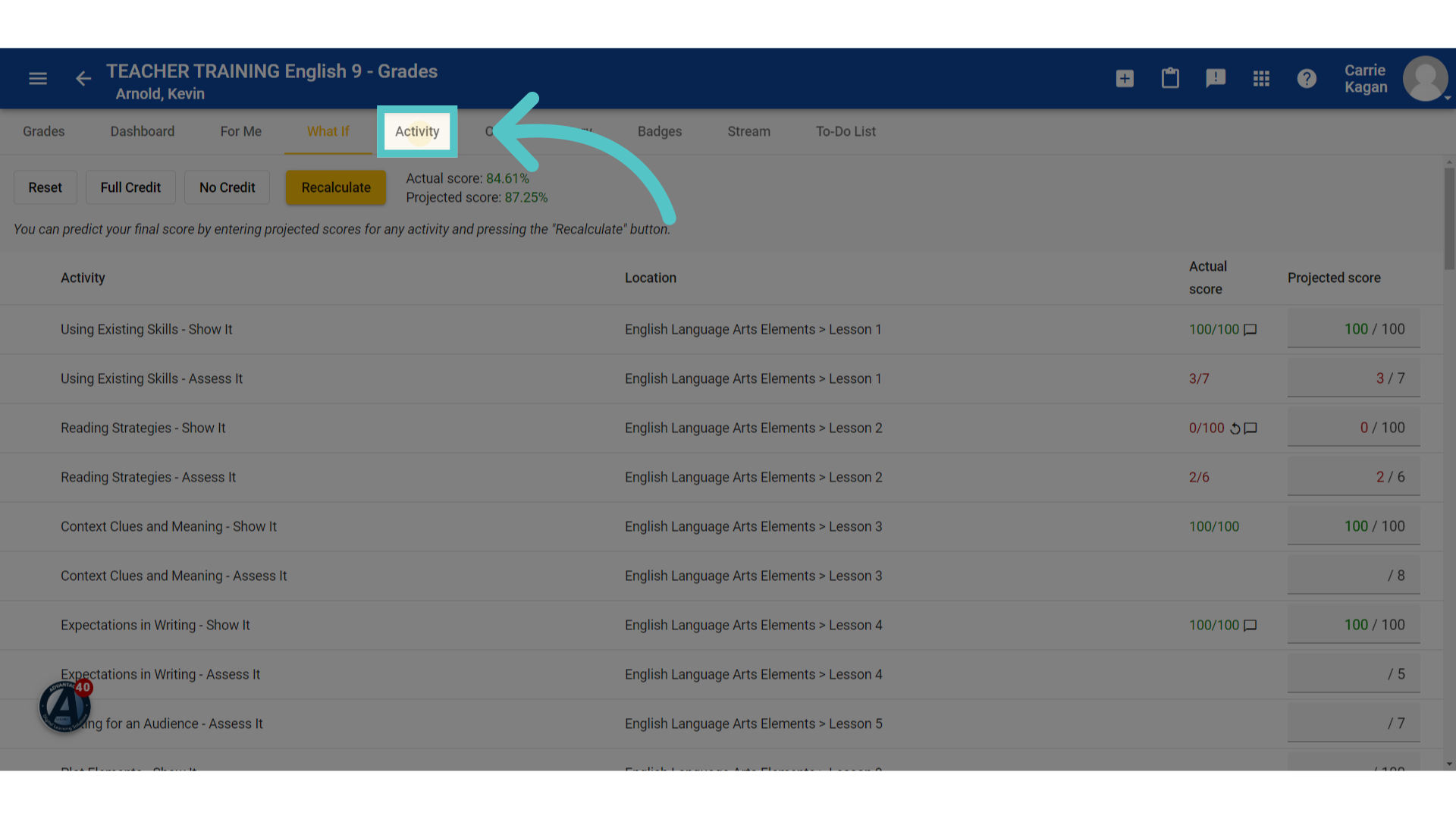 Click 'Activity'