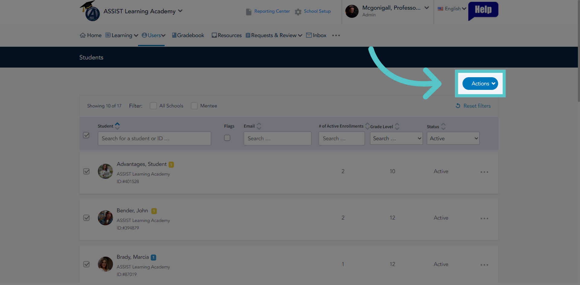 Open Actions Menu