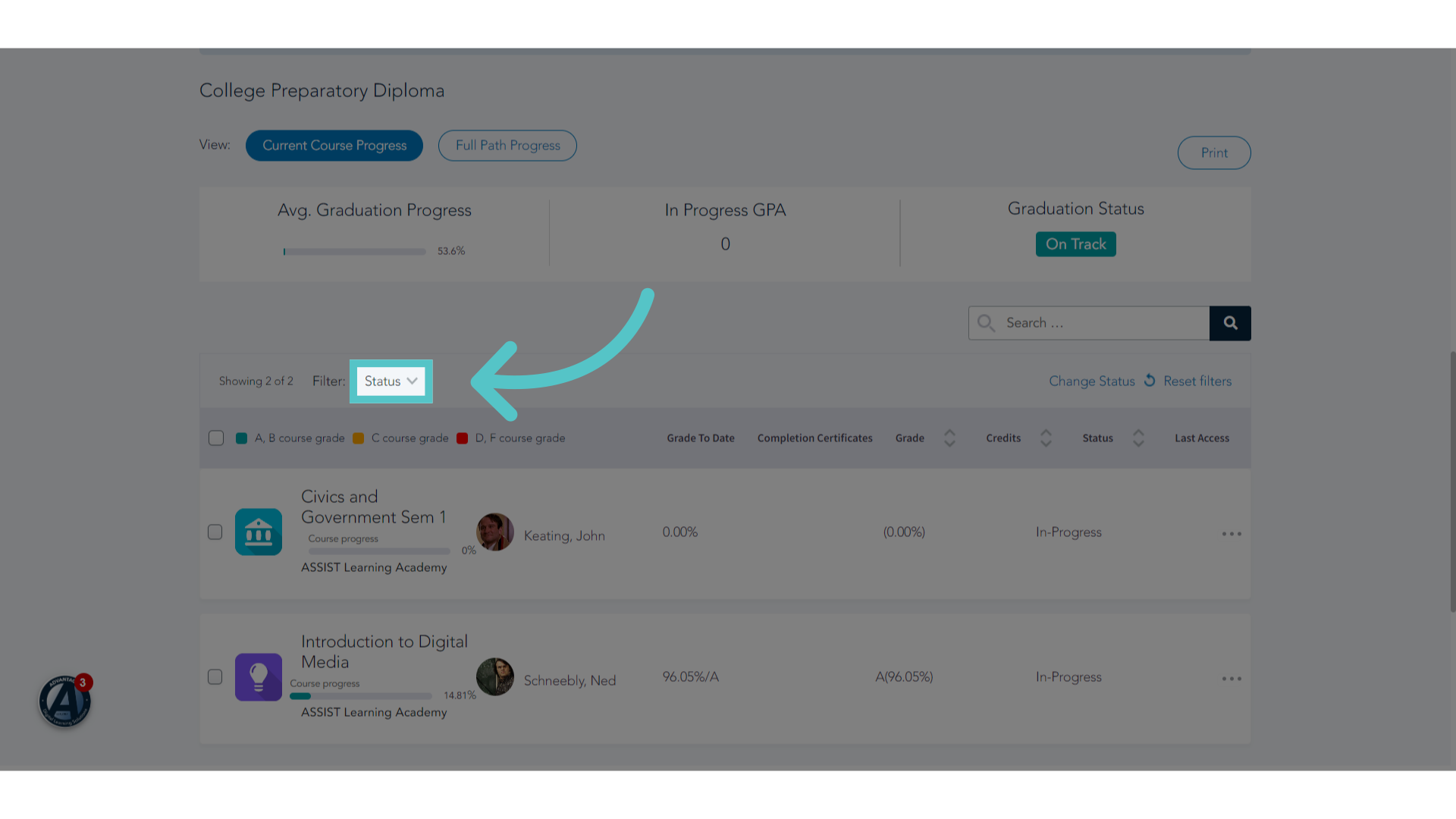 Click status menu