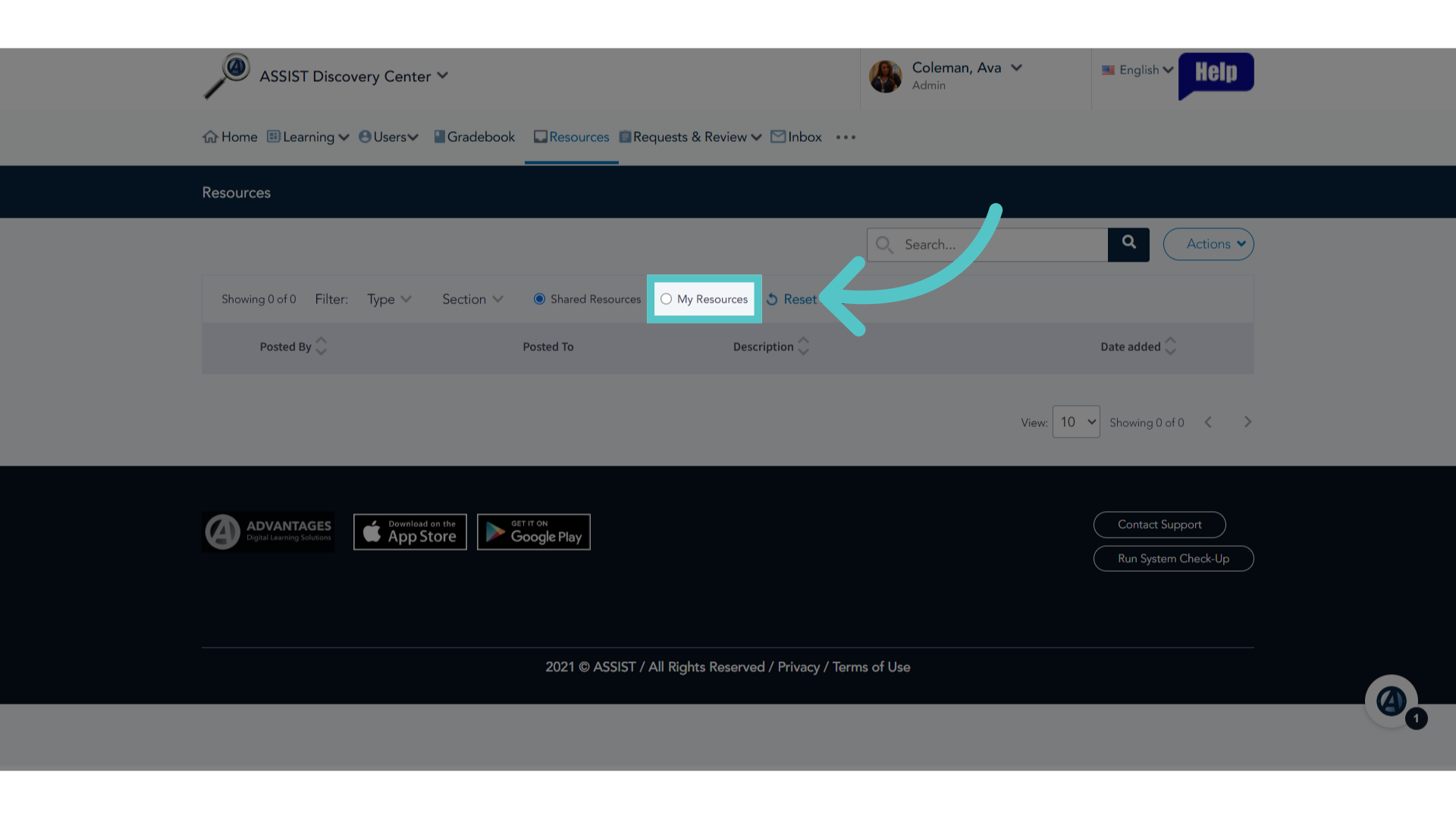 Click 'My Resources'