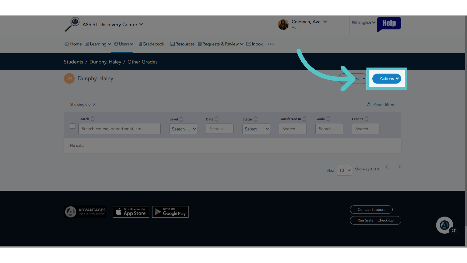 Click 'Actions'