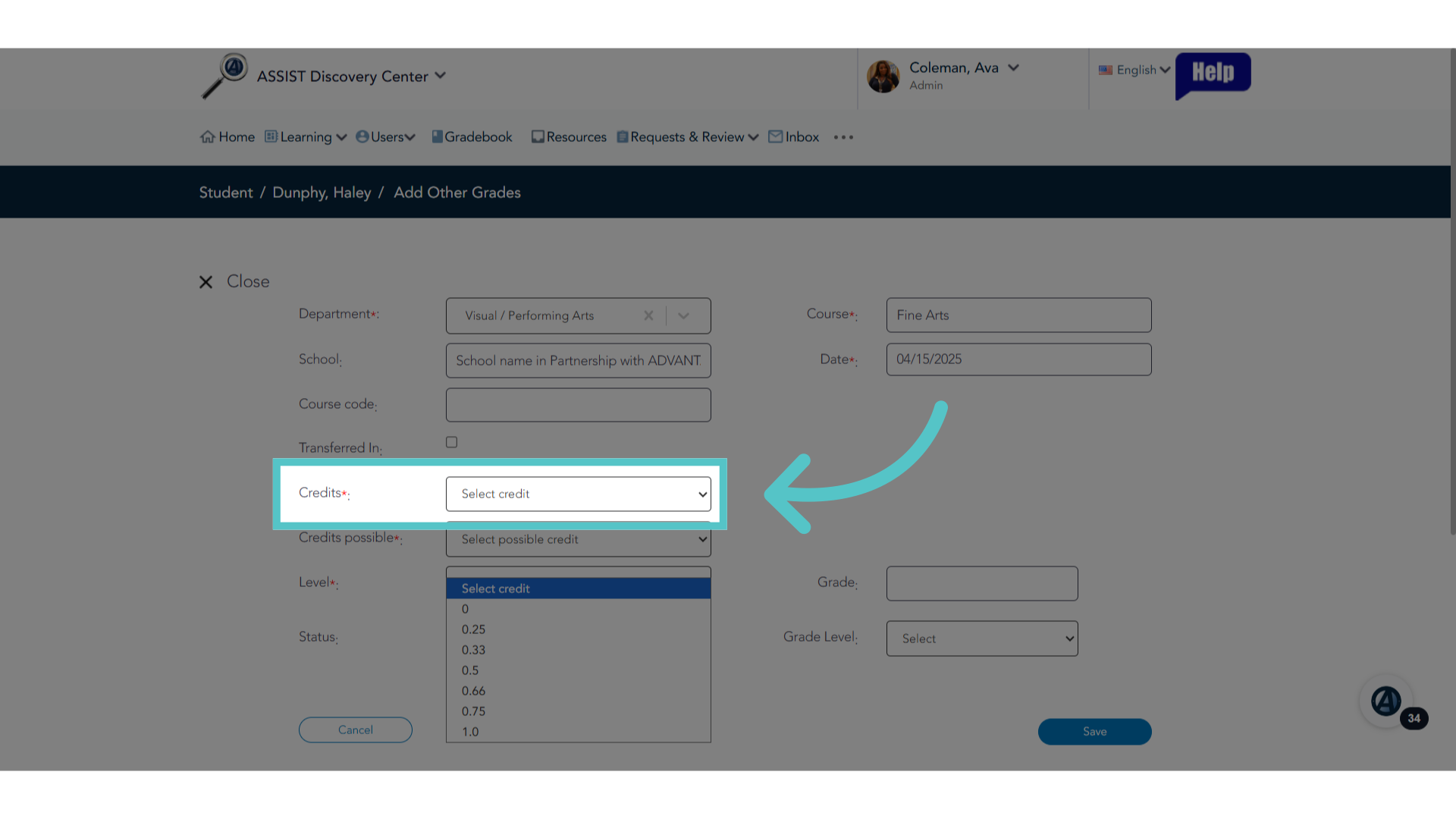 Select Credit Value