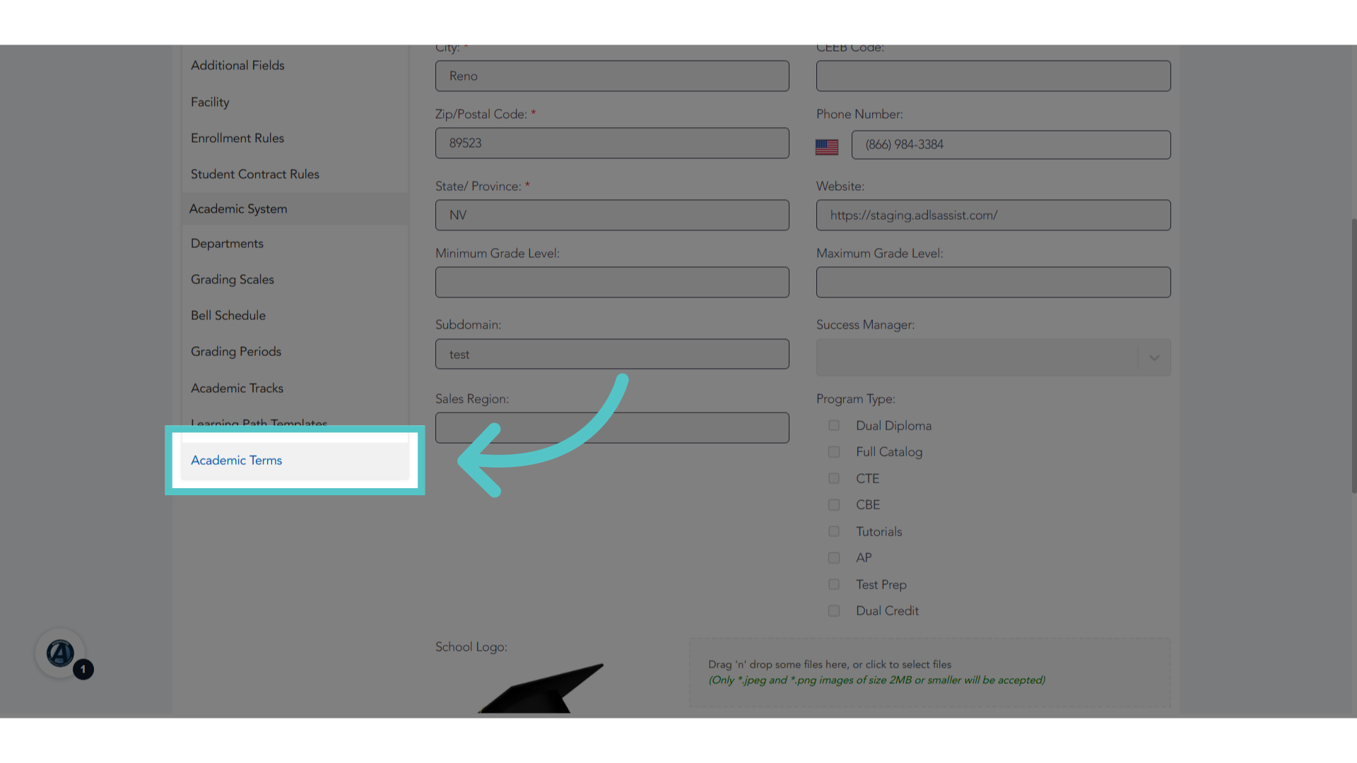Click 'Academic Terms'