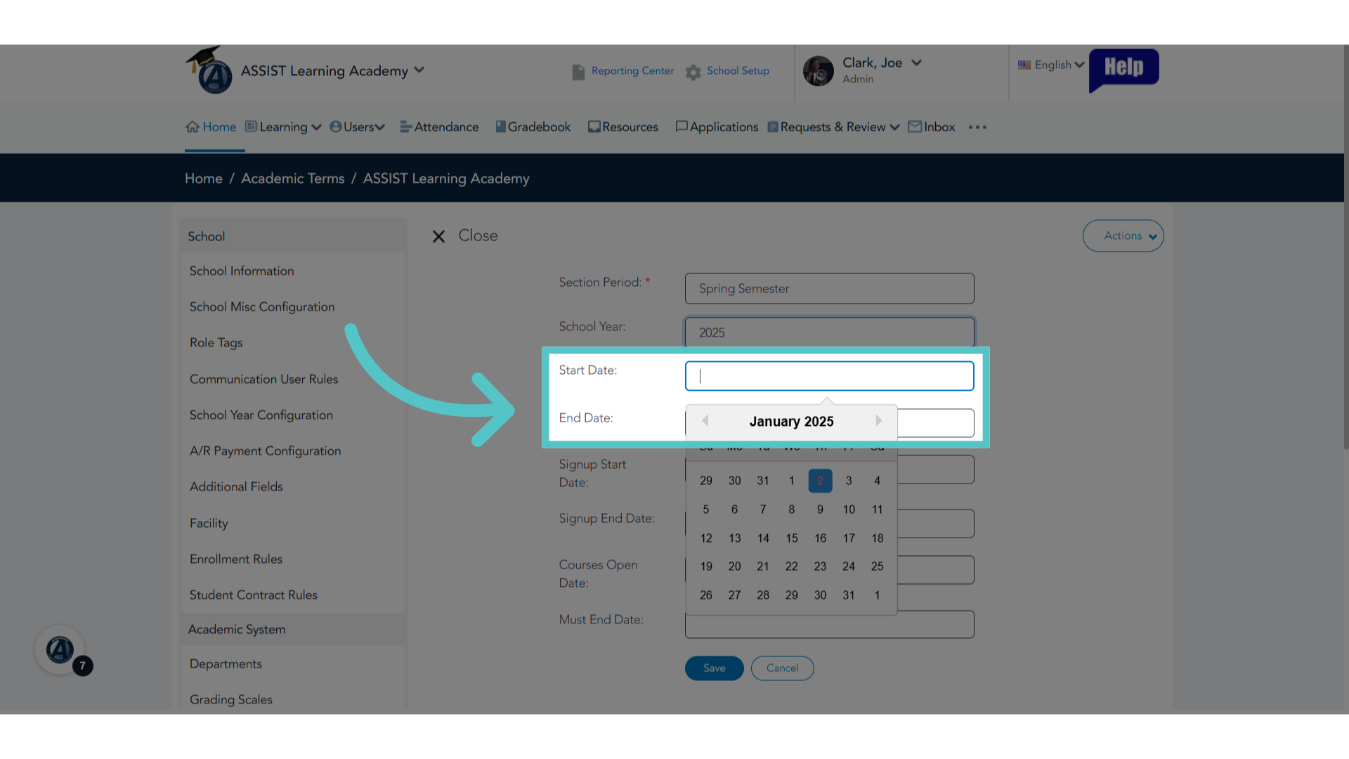 Select Start and End Dates
