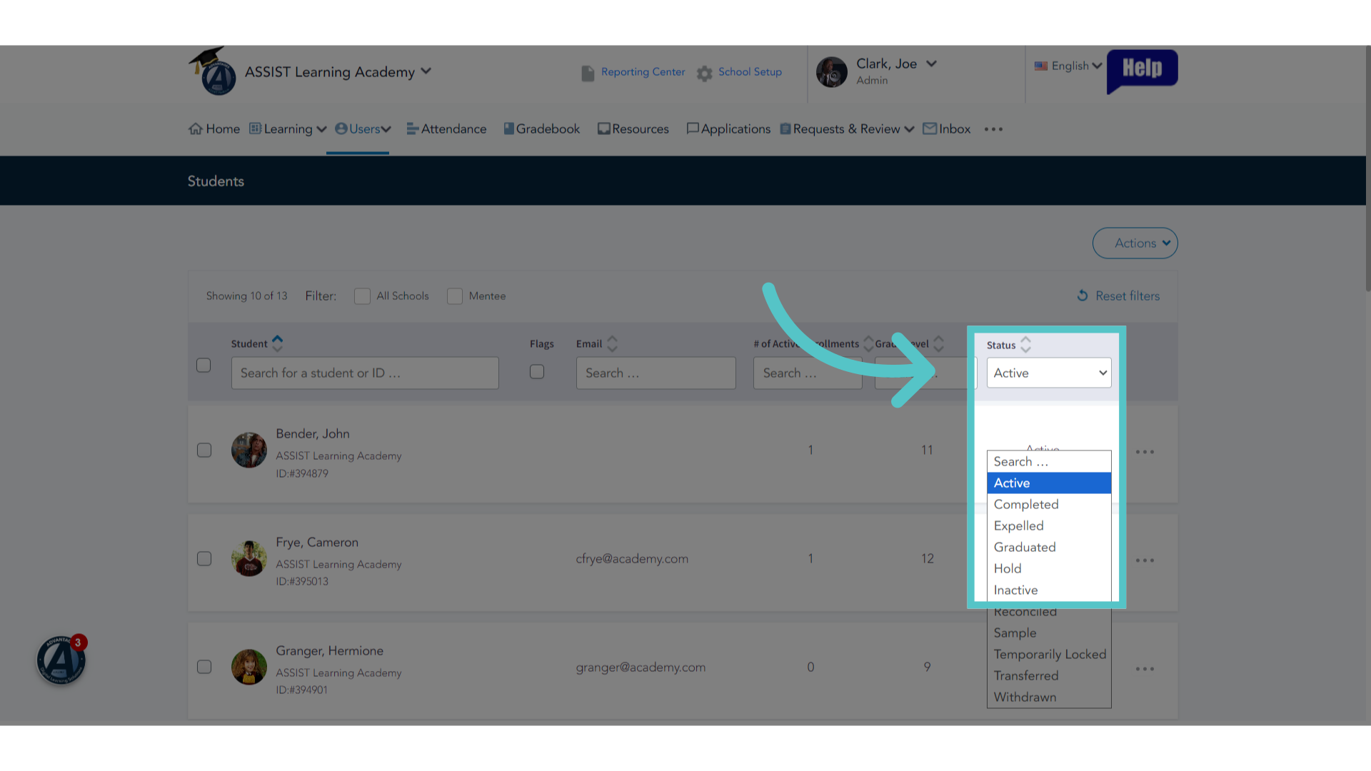 Filter for Hold Status