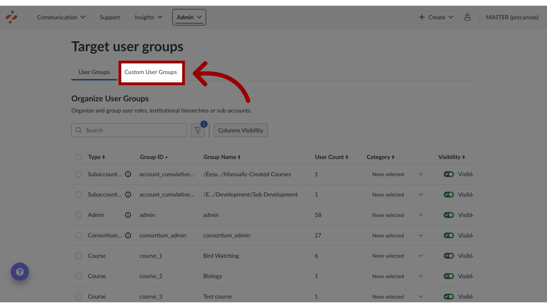 Open Custom User Groups