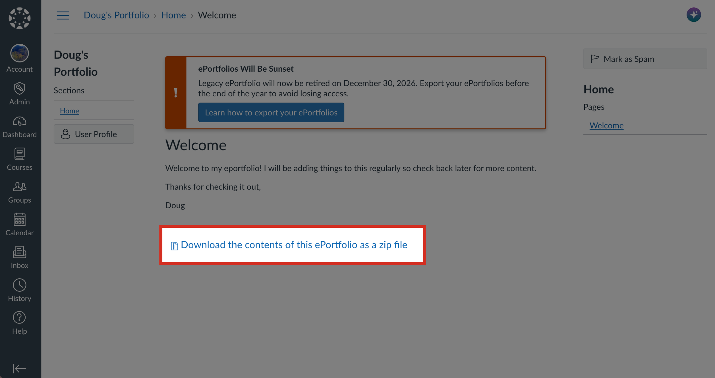 Vew A User's ePortfolio