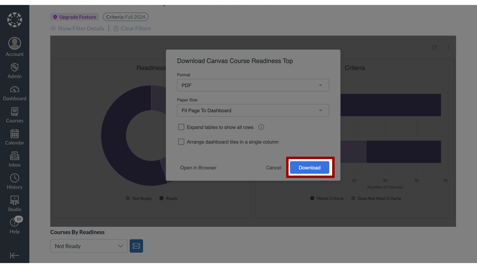 Download Readiness and Criteria Dashboard